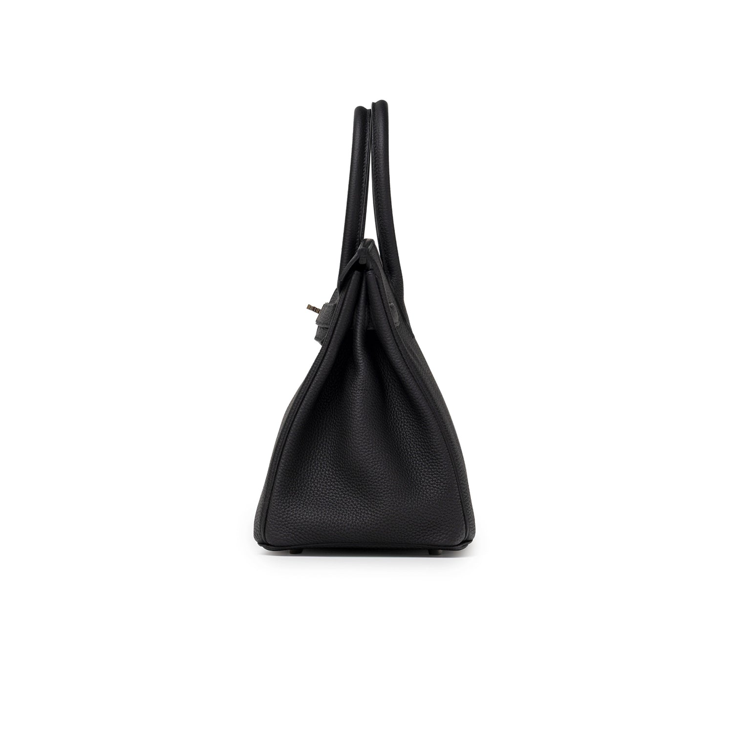 Side view of Hermès Birkin 30 Black Togo Palladium Hardware with visible leather grain and handle details