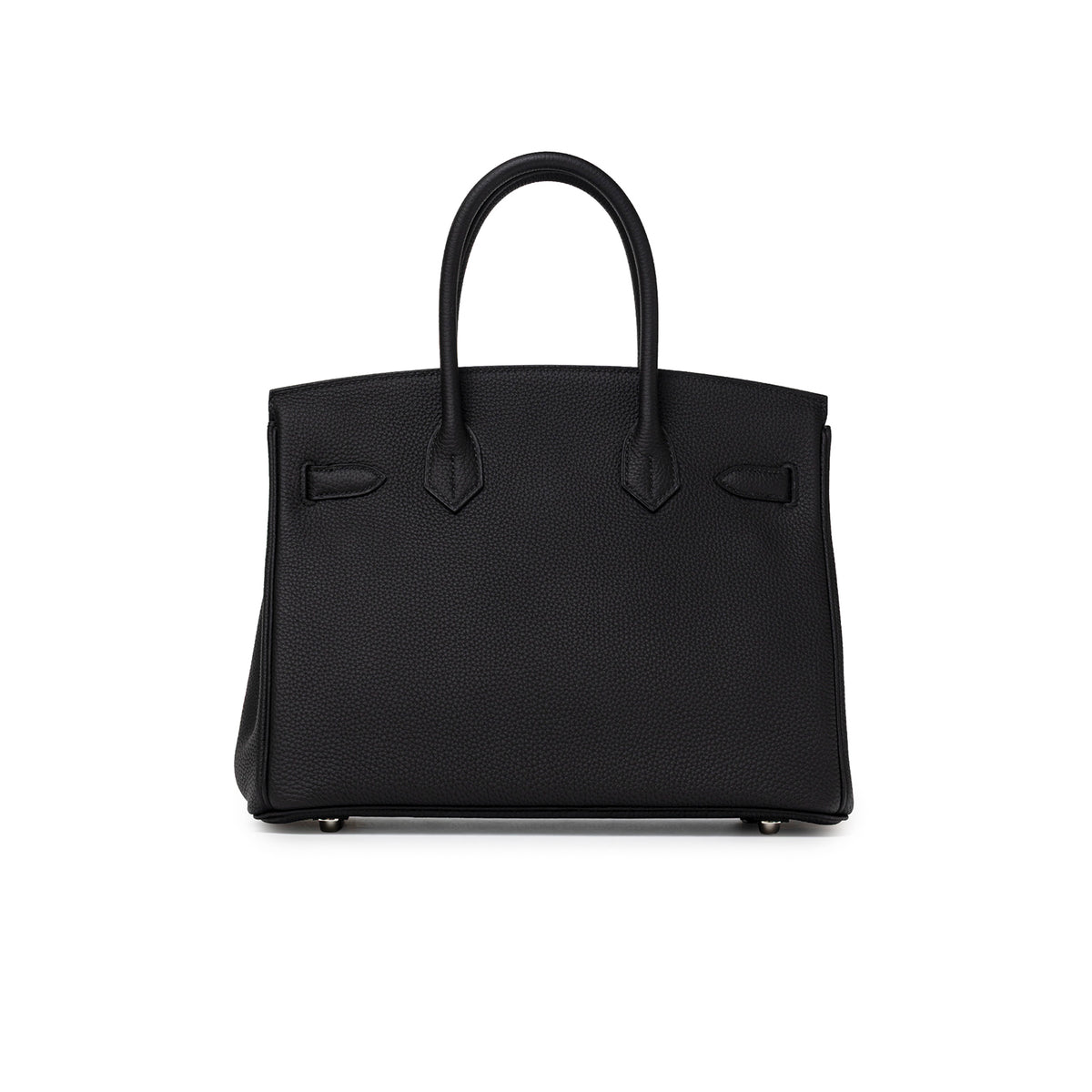 Back view of Hermès Birkin 30 Black Togo Palladium Hardware showing smooth leather and structured silhouette