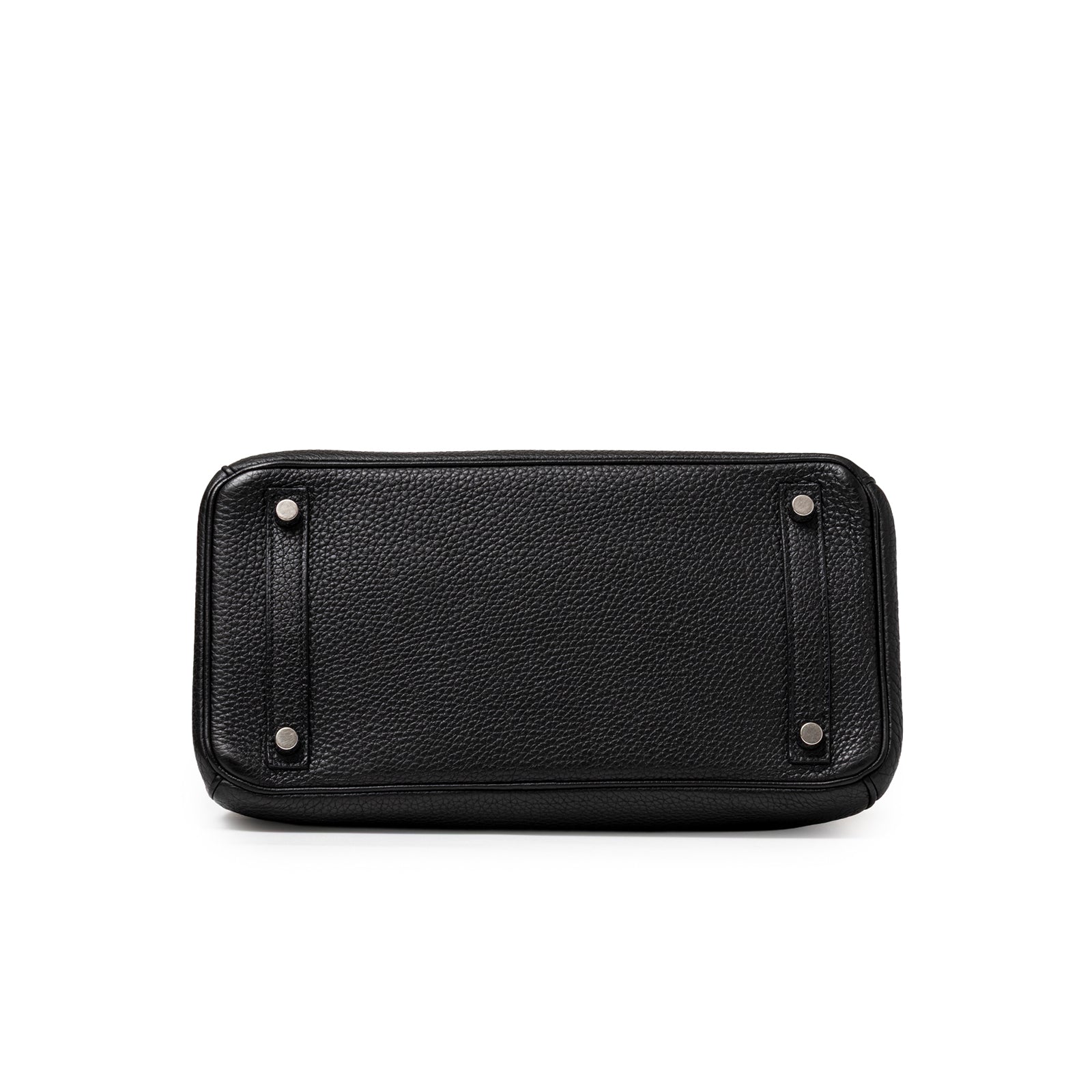 Bottom view of Hermès Birkin 30 Black Togo Palladium Hardware showing textured leather base with protective studs