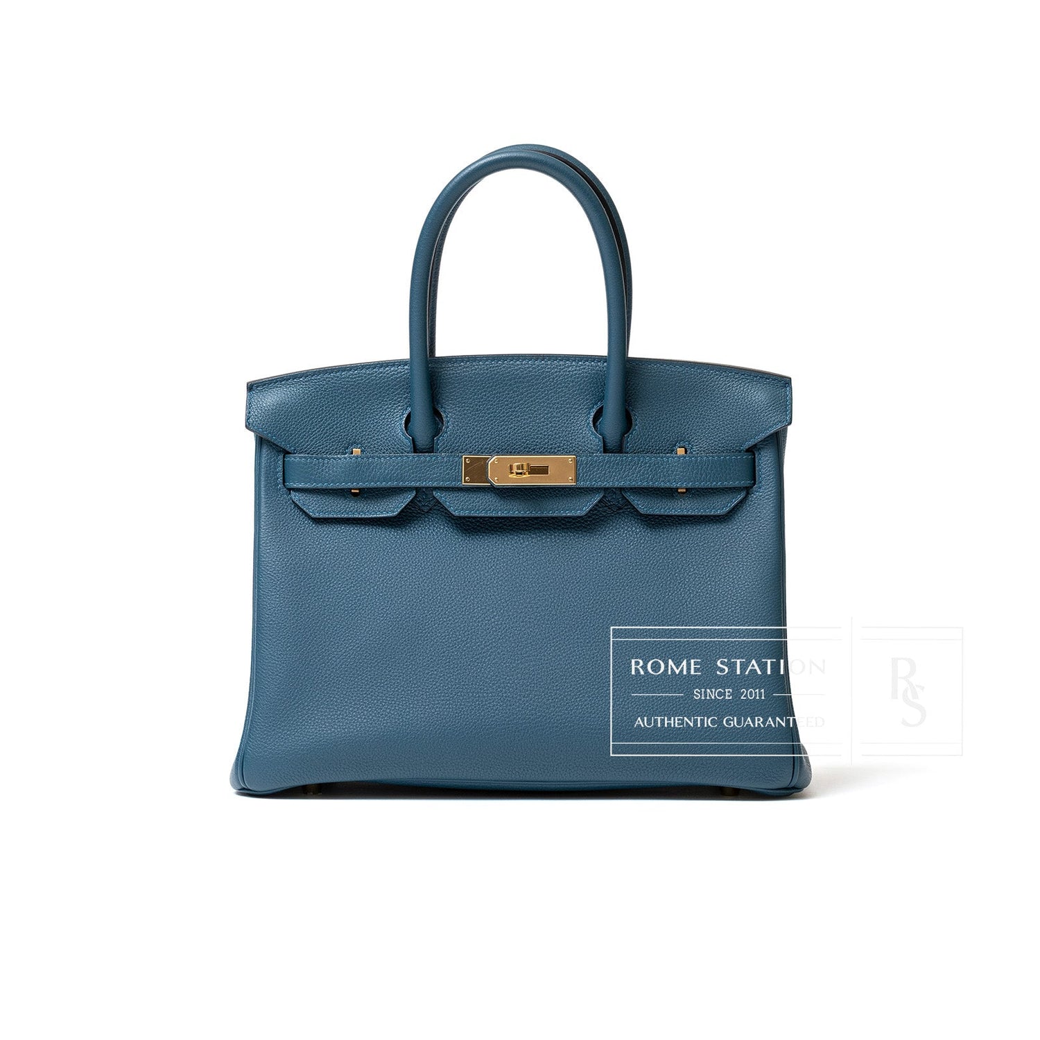 Front view of Hermès Birkin 30 Colvert Togo Gold Hardware leather handbag with top handles and gold clasp