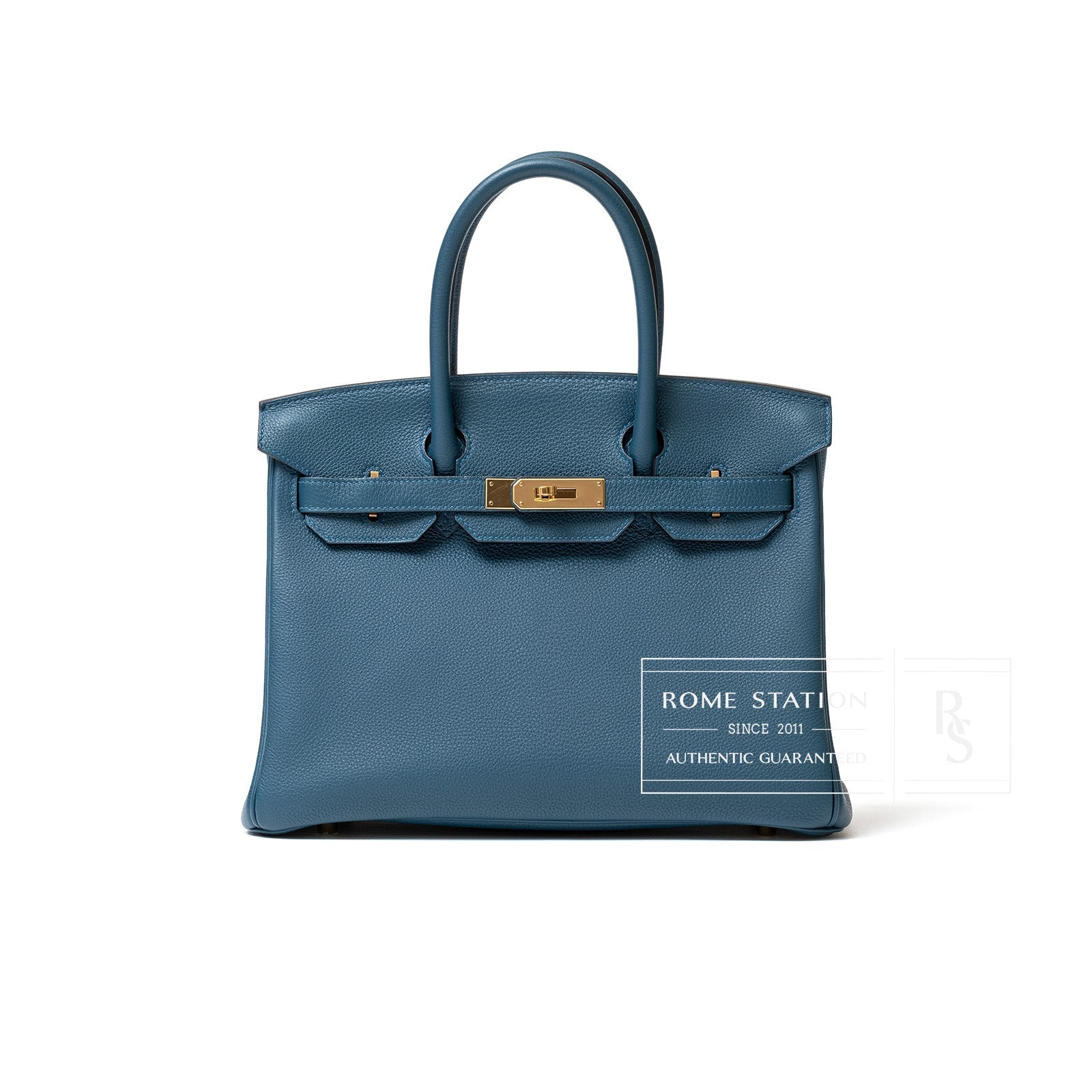 Front view of Hermès Birkin 30 Colvert Togo Gold Hardware leather handbag with top handles and gold clasp