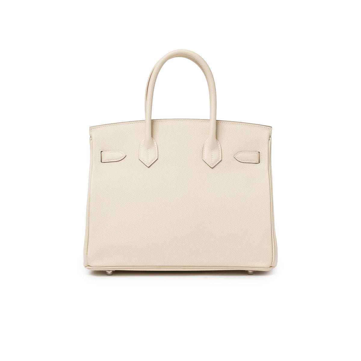 Hermès Birkin 30 Craie Epsom Palladium Hardware back view with top handles and feet