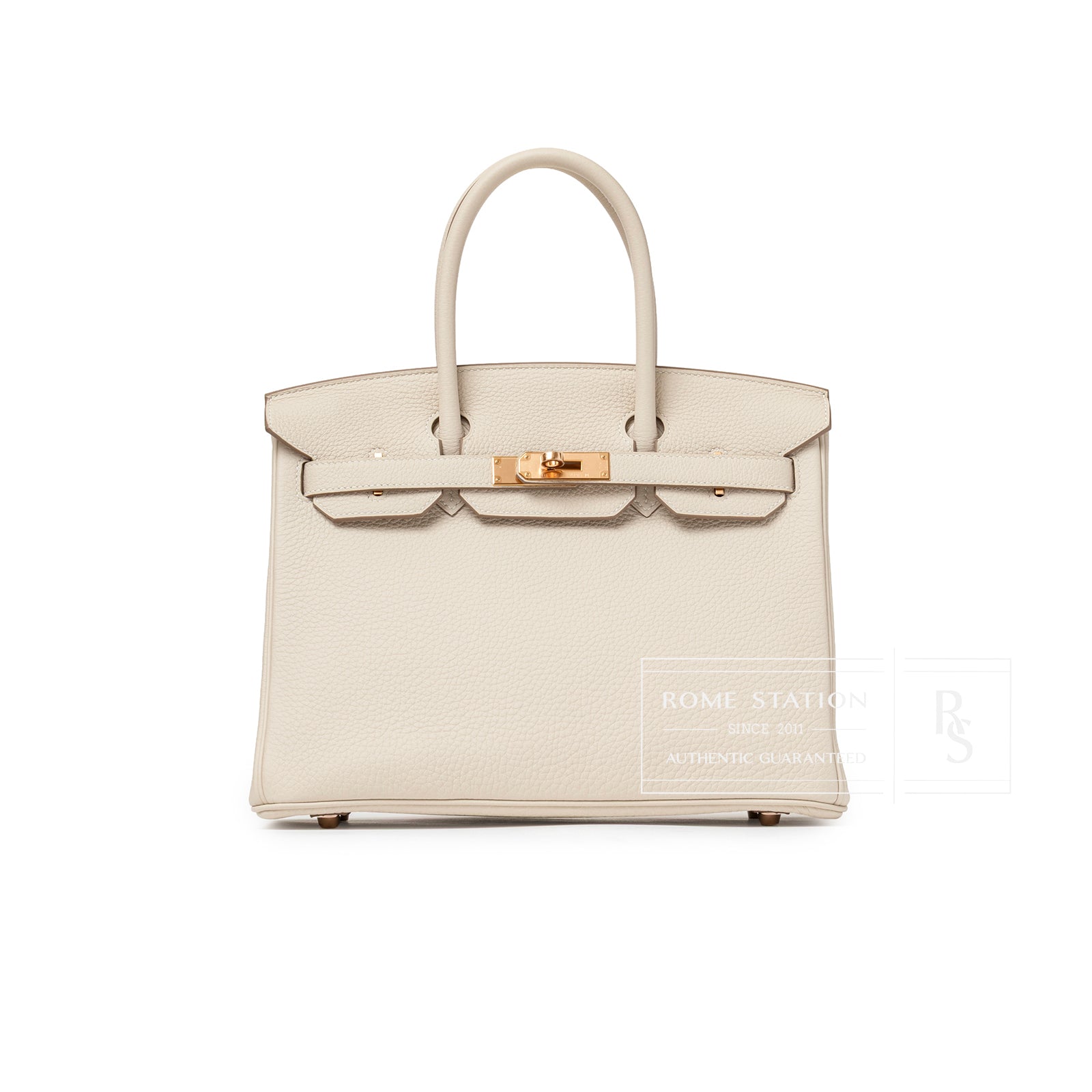 Front view of Hermès Birkin 30 Craie Togo Rose Gold Hardware handbag