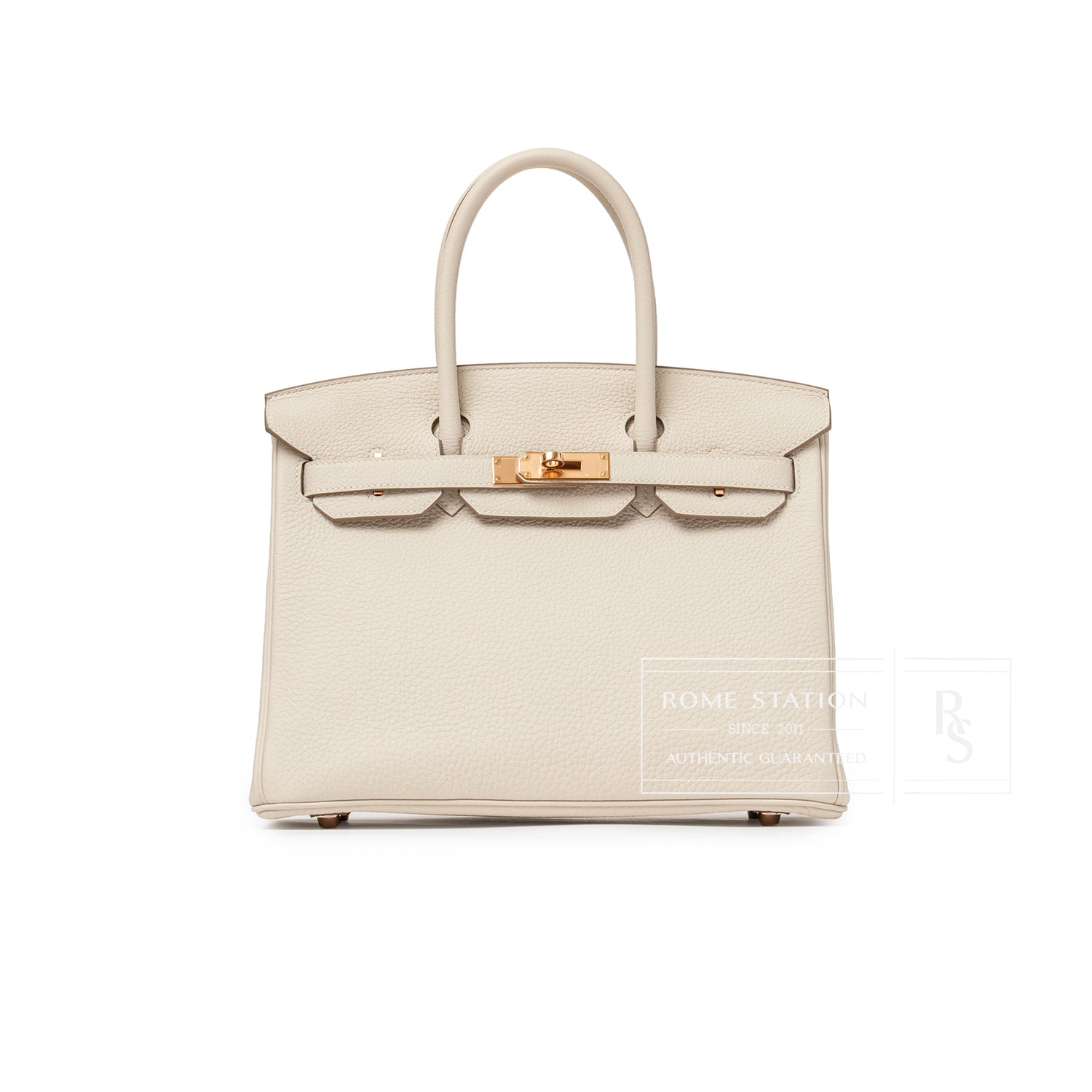 Front view of Hermès Birkin 30 Craie Togo Rose Gold Hardware handbag