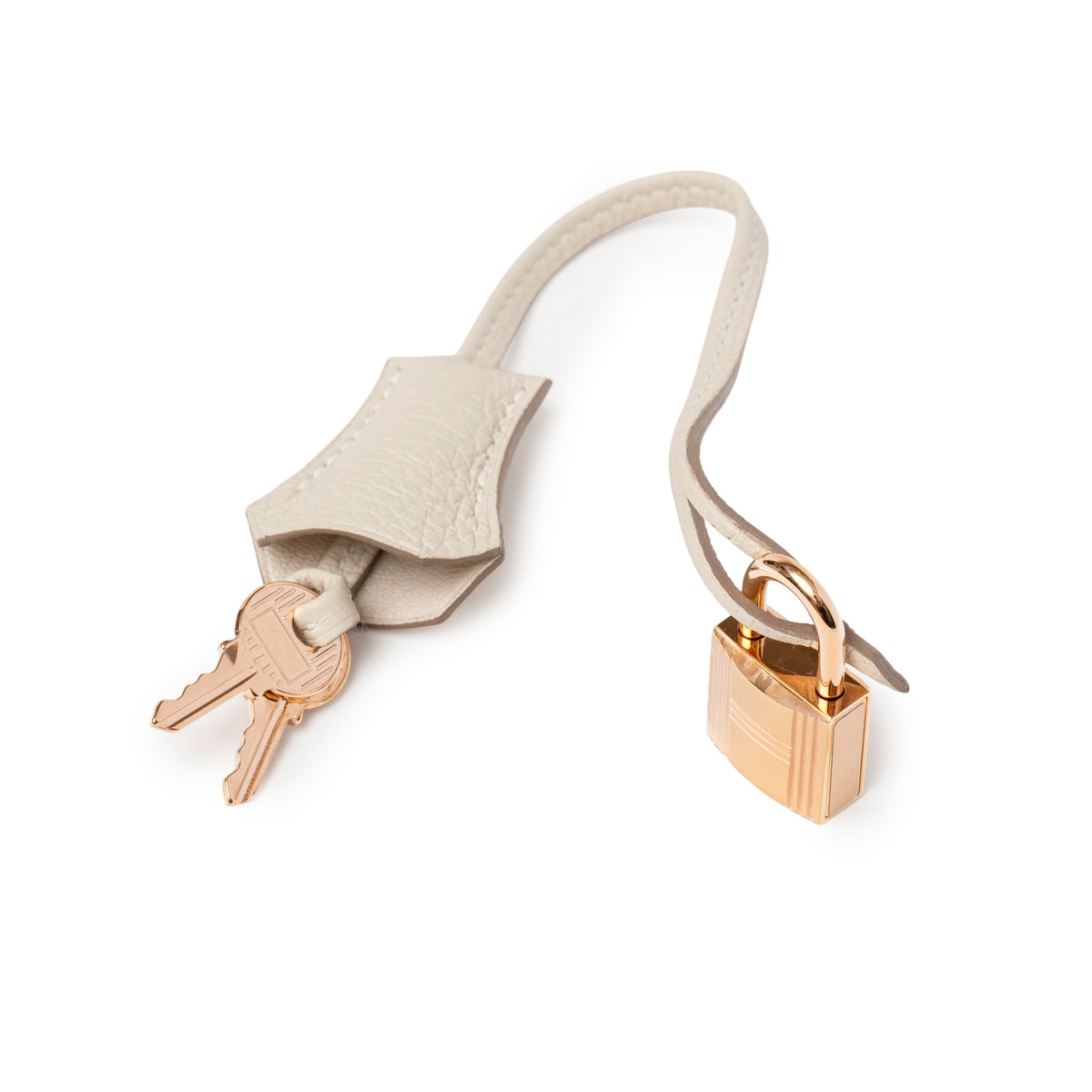 Hermès Birkin 30 Craie Togo Rose Gold Hardware lock and keys detail
