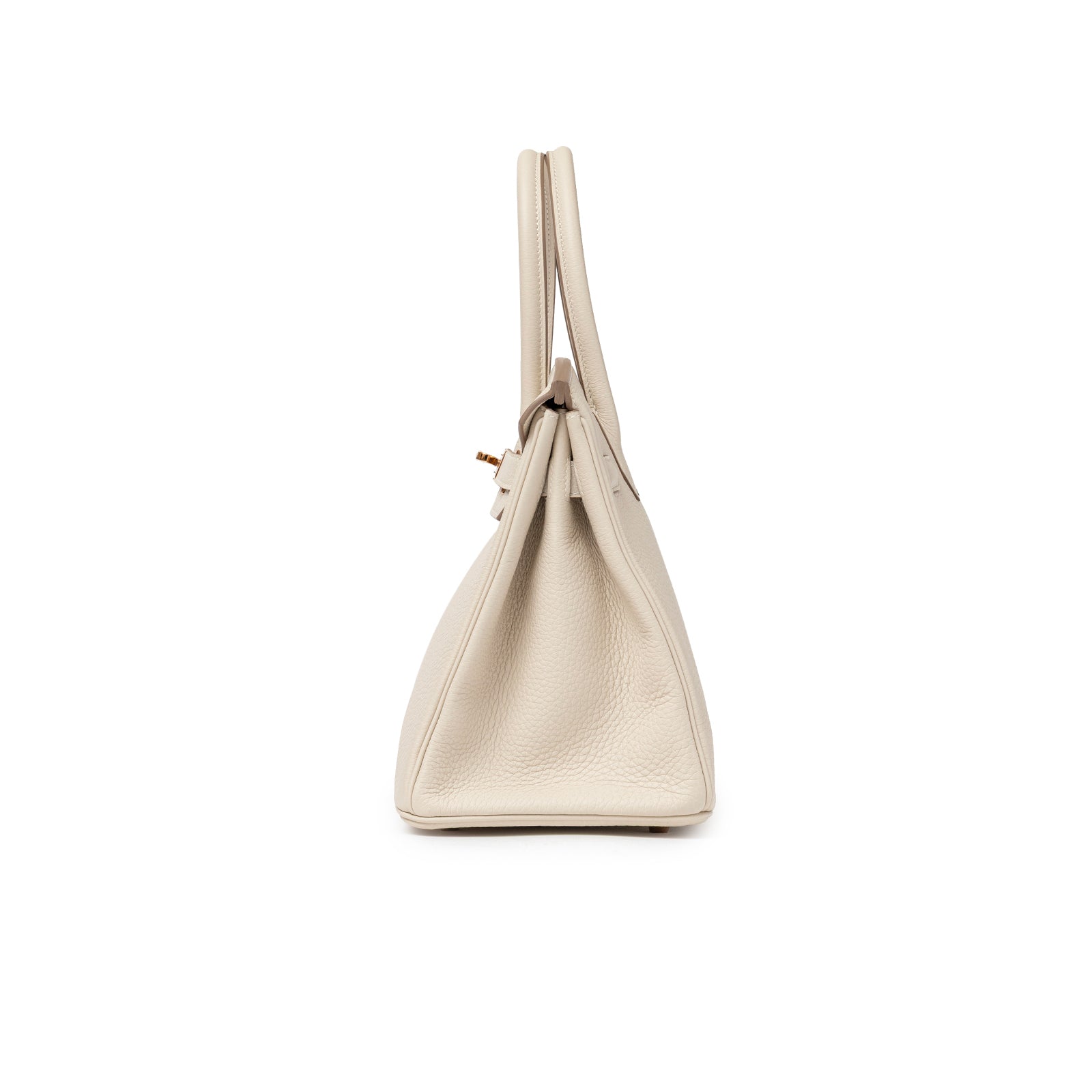 Side view of Hermès Birkin 30 Craie Togo Rose Gold Hardware handbag