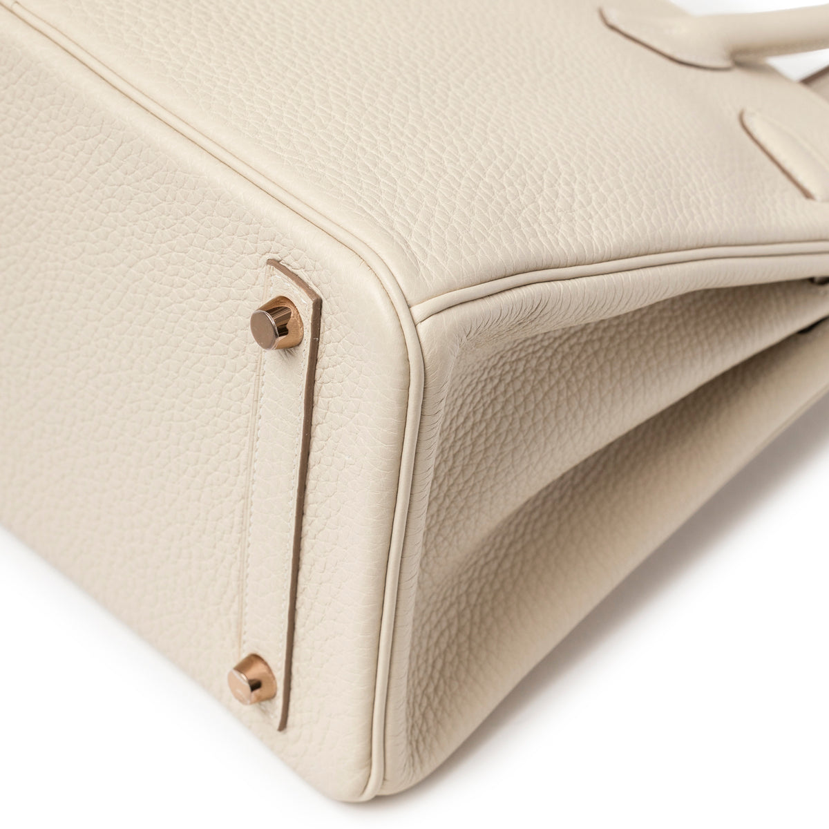 Hermès Birkin 30 Craie Togo Rose Gold Hardware bottom corner close-up