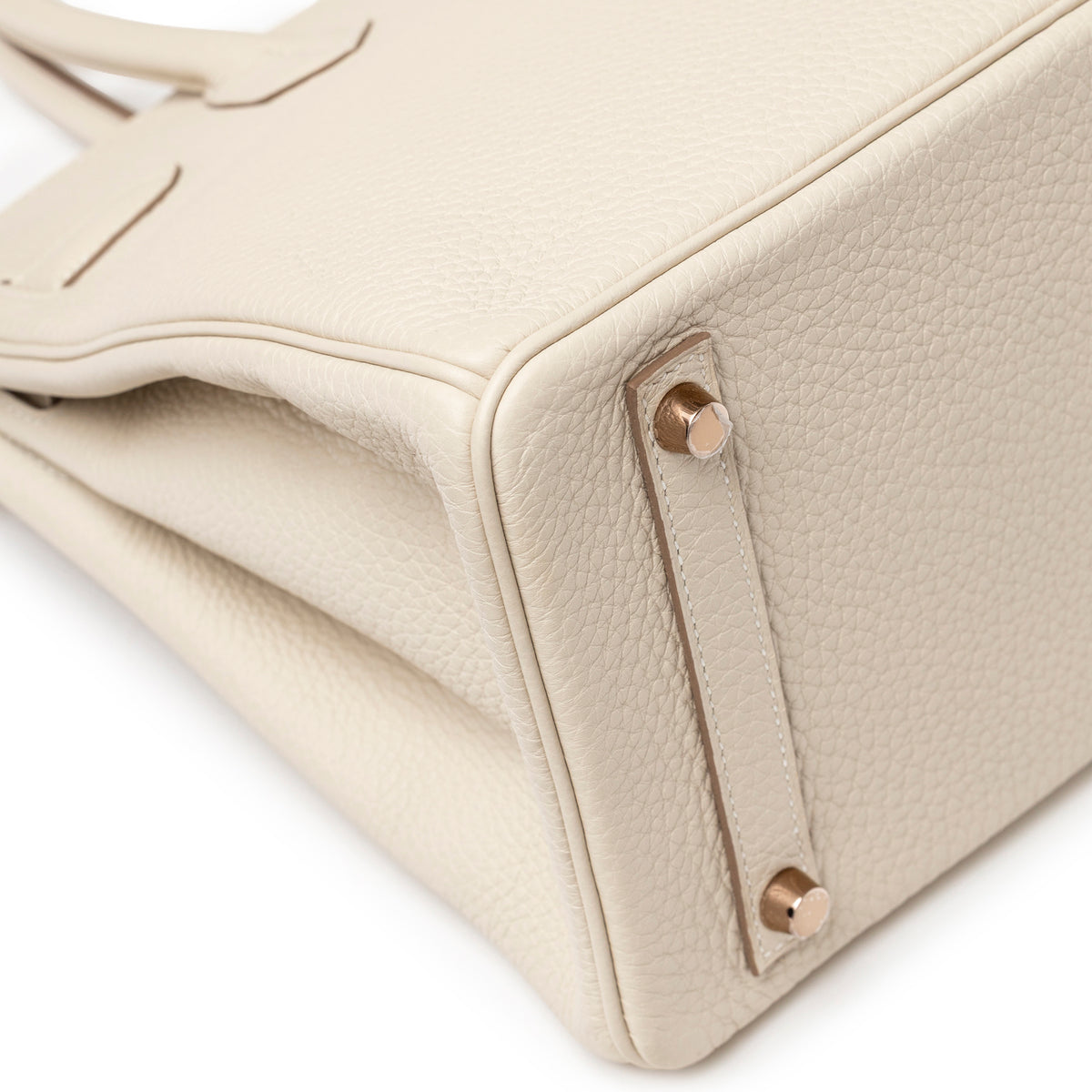 Hermès Birkin 30 Craie Togo Rose Gold Hardware bottom corner detail