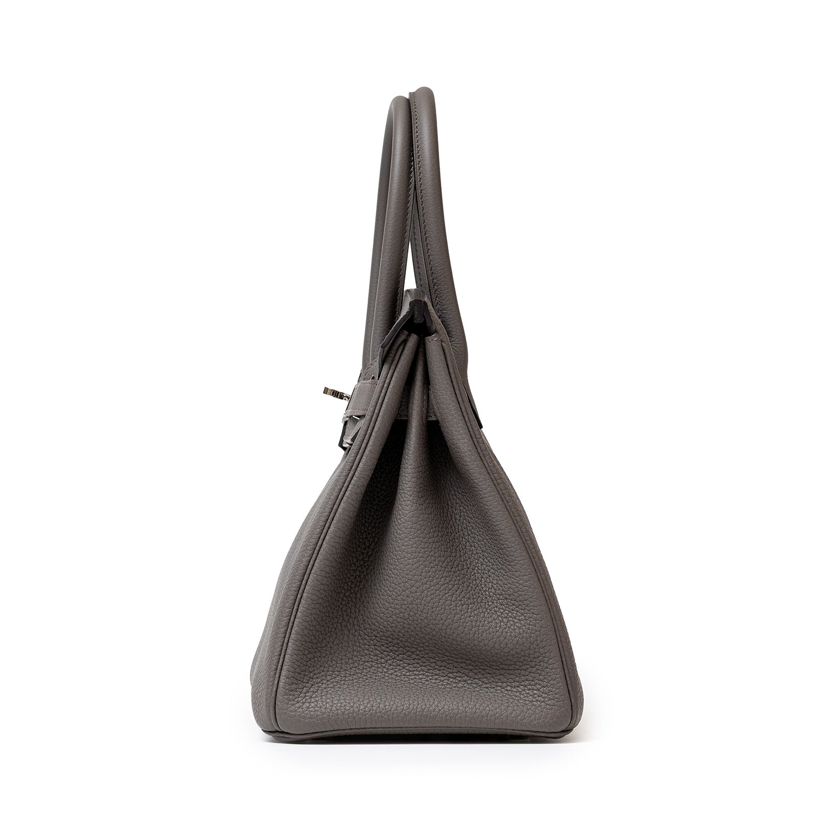 Side view of Hermès Birkin 30 Etain Togo Palladium Hardware handbag by Hermès