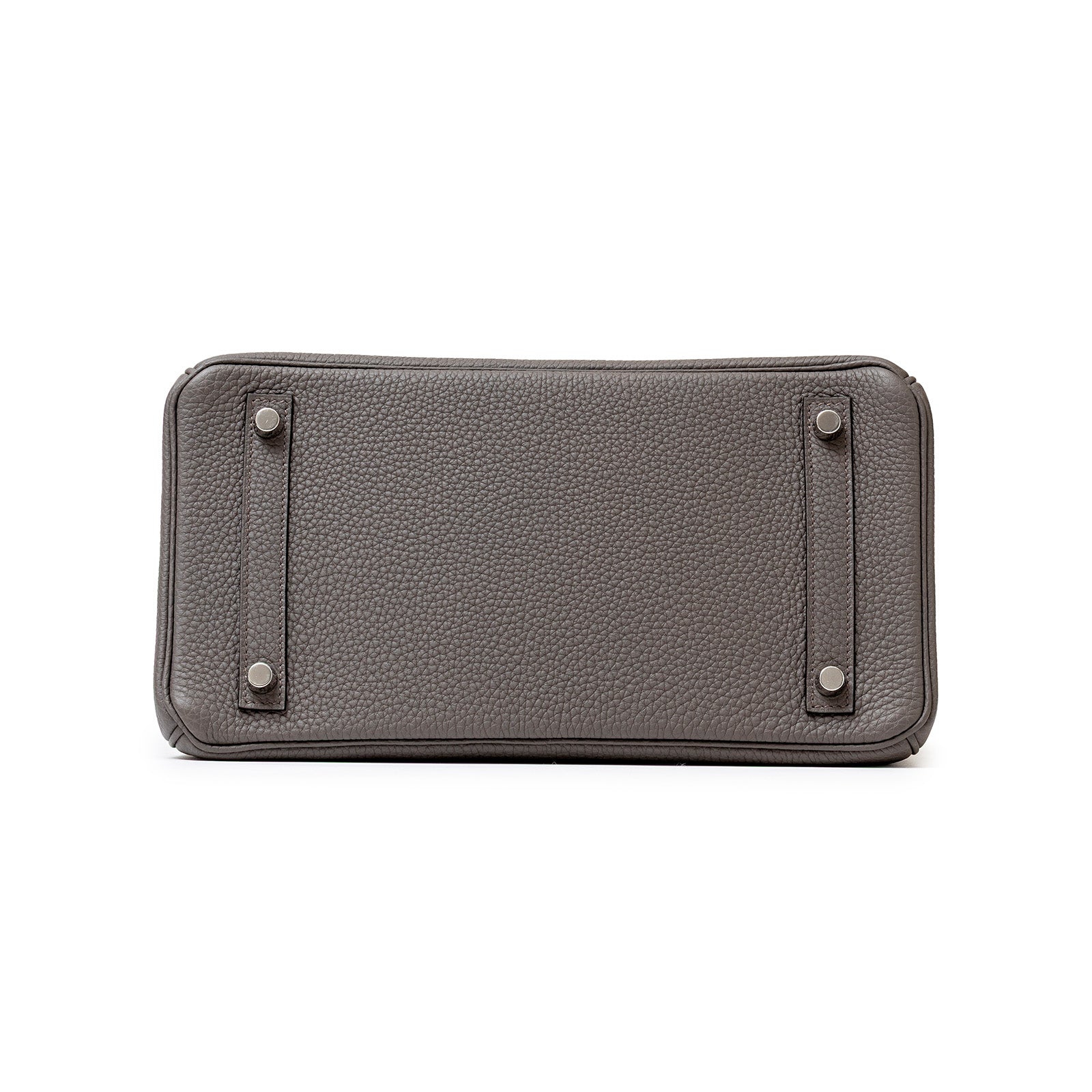 Bottom view of Hermès Birkin 30 Etain Togo Palladium Hardware handbag by Hermès