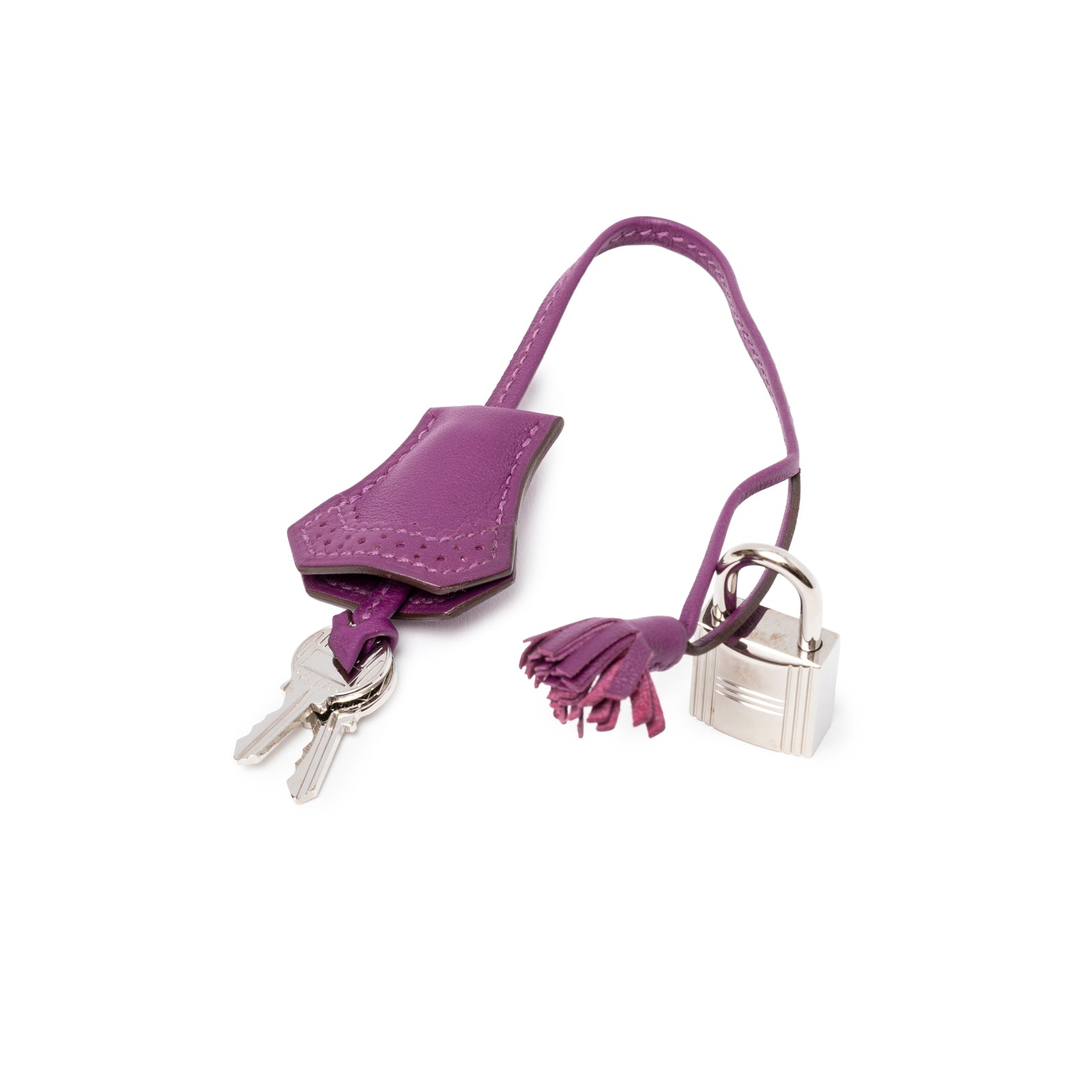 Leather key holder and palladium padlock set in Hermès Birkin 30 Ghillies Anemone Togo Swift Palladium Hardware