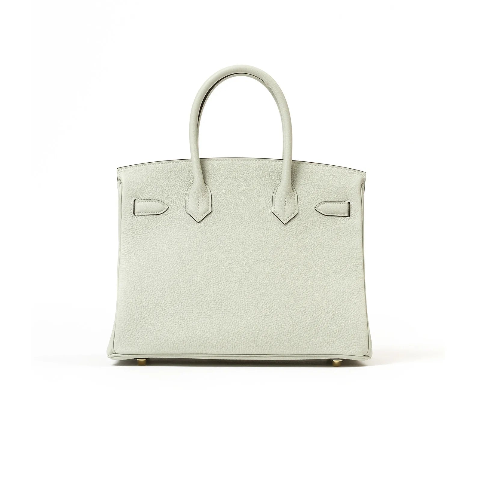 Back view of new Hermès Birkin 30 in Gris Neve Togo leather with gold hardware and rounded handles