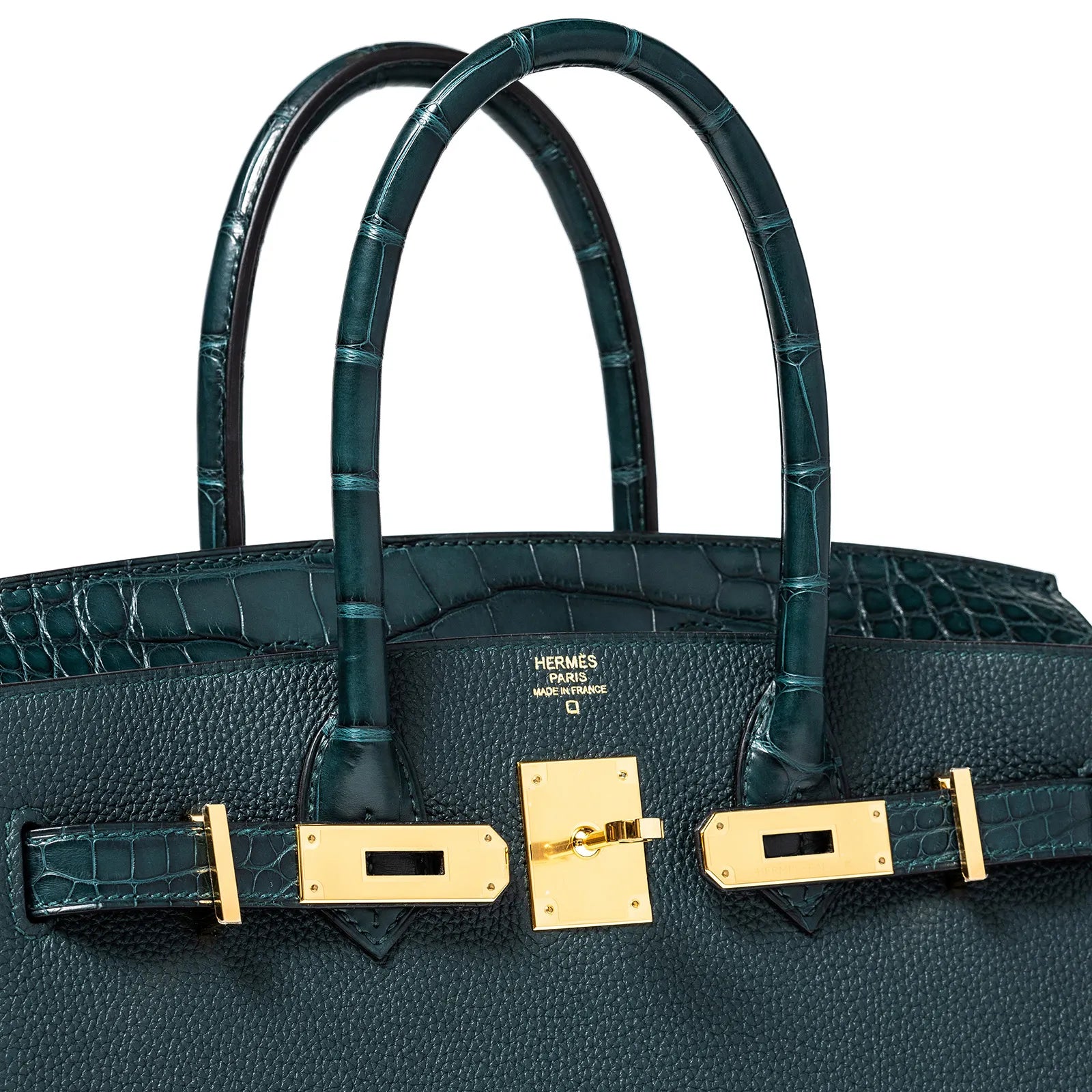 Hermès Birkin 30 Vert Cypress Togo and Matte Alligator Touch Gold Hardware