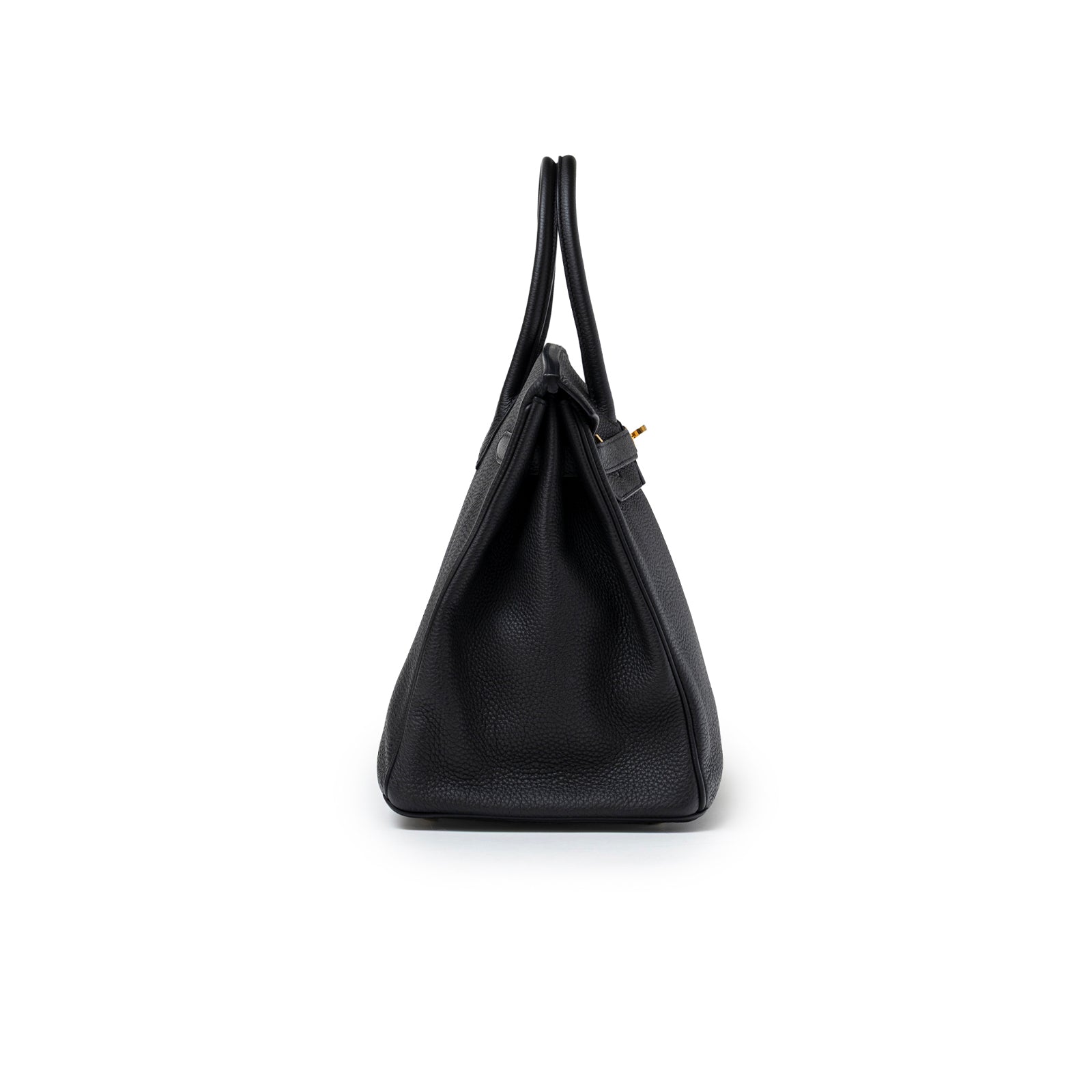 Side view of Hermès Birkin 35 Black Togo Gold Hardware showing pebbled leather texture and handle profile