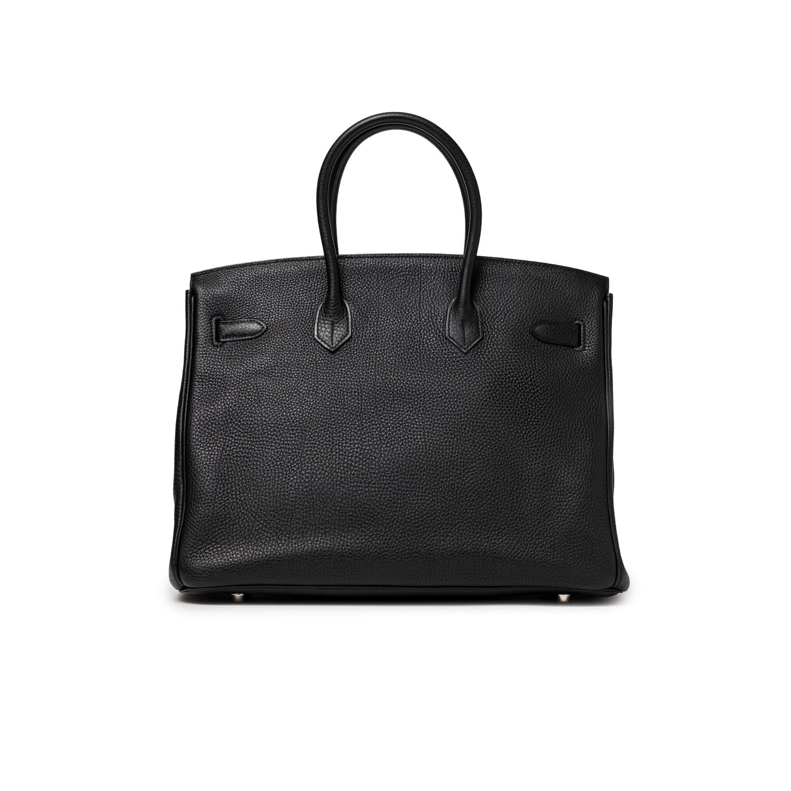 Back view of Hermès Birkin 35 Black Togo Palladium Hardware showing smooth leather and structured handles