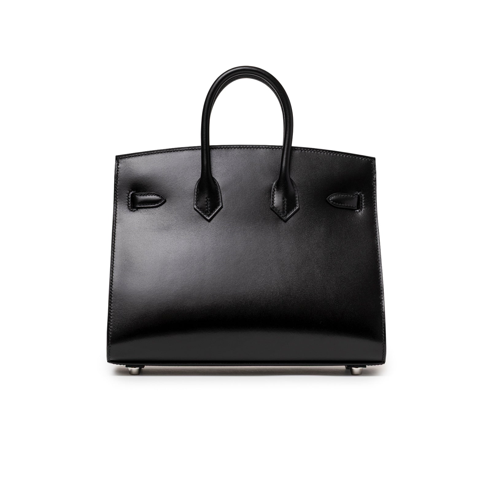 Back view of Hermès Birkin Sellier 25 Black Box Palladium Hardware with smooth black leather finish