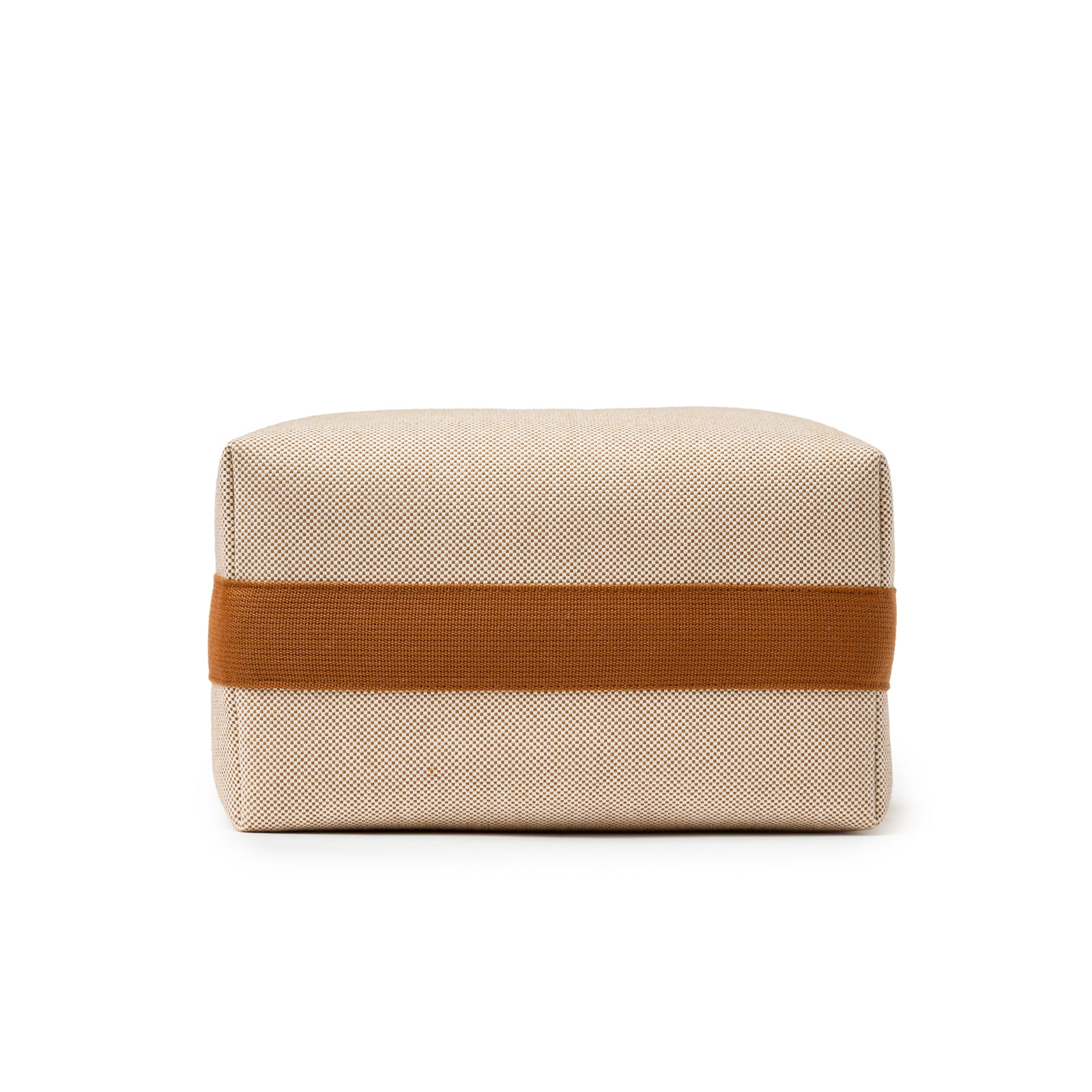 Bottom view of Hermès Bride-A-Brac Cabriole Case GM Toile Biscuit in beige fabric with brown band detail