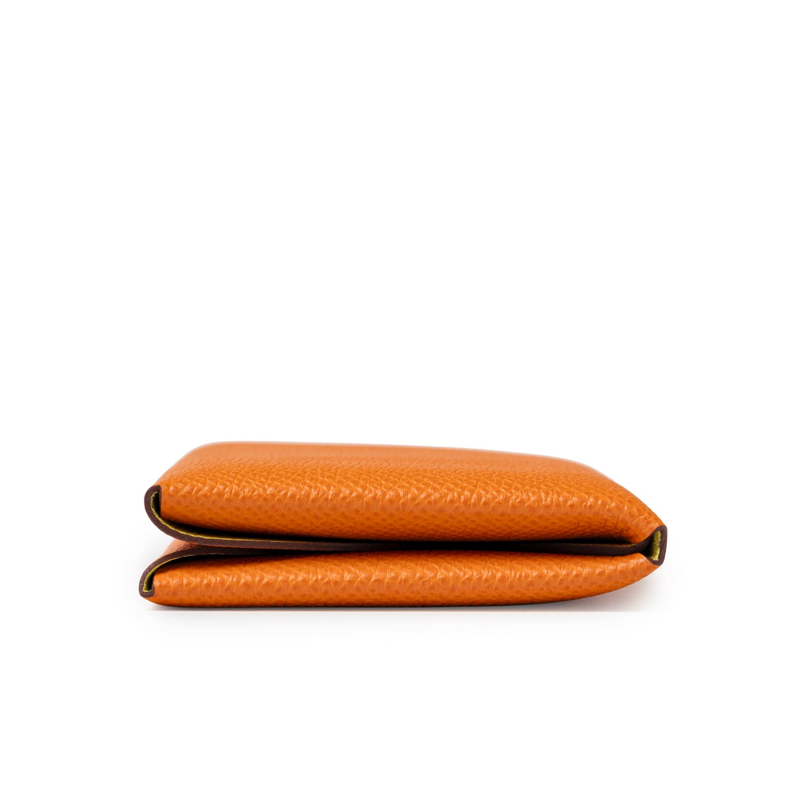 Hermès Calvi Duo Compact Verso Card Holder Orange Lime Epsom Palladium Hardware side profile