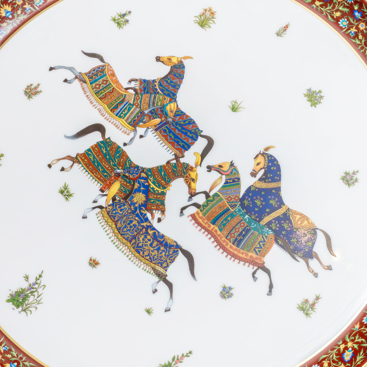 Hermès Cheval d'Orient round platter n°1 Large Model with colorful horse motifs