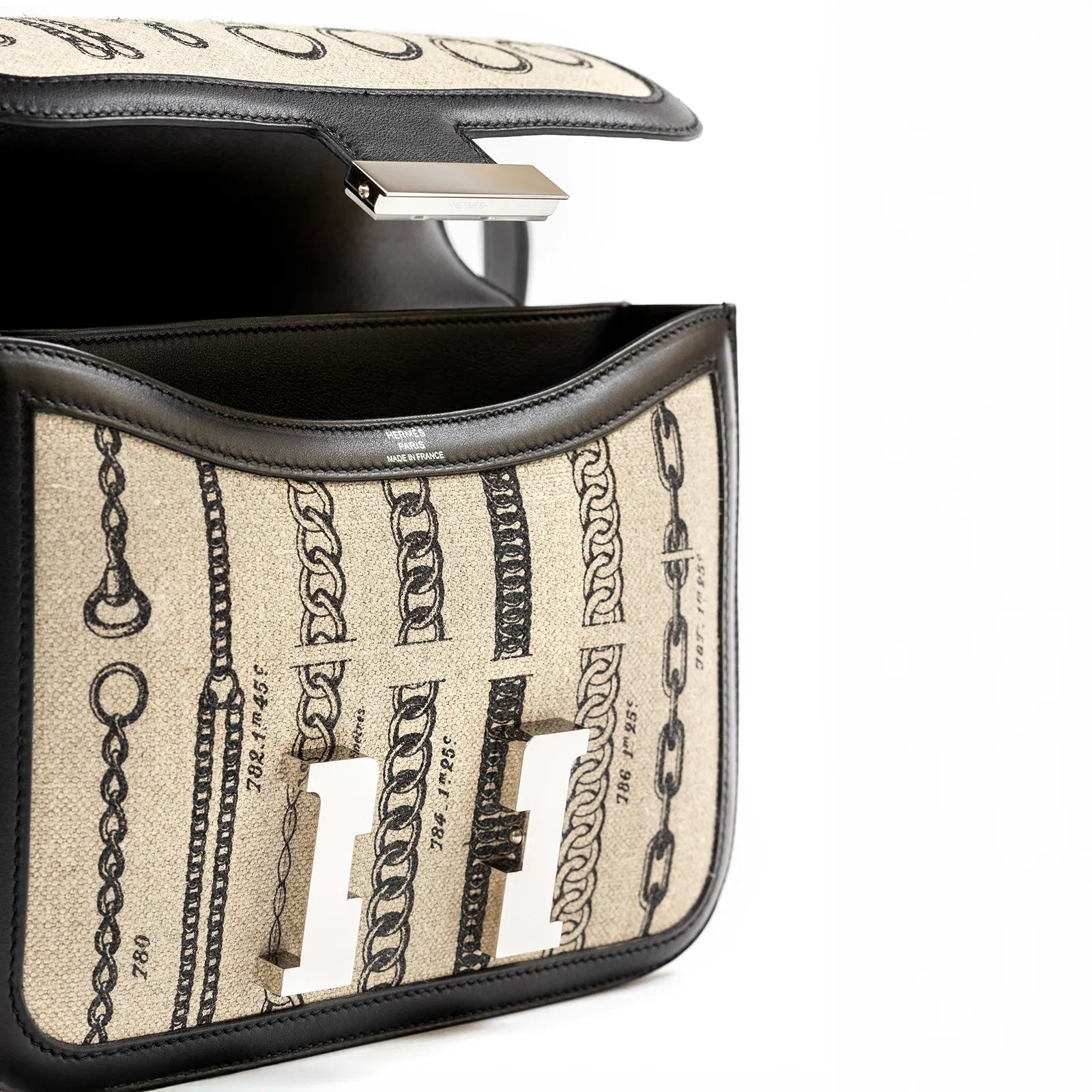 Hermès Constance 24 De Camp Dechaine Toile Black Swift Palladium Hardware