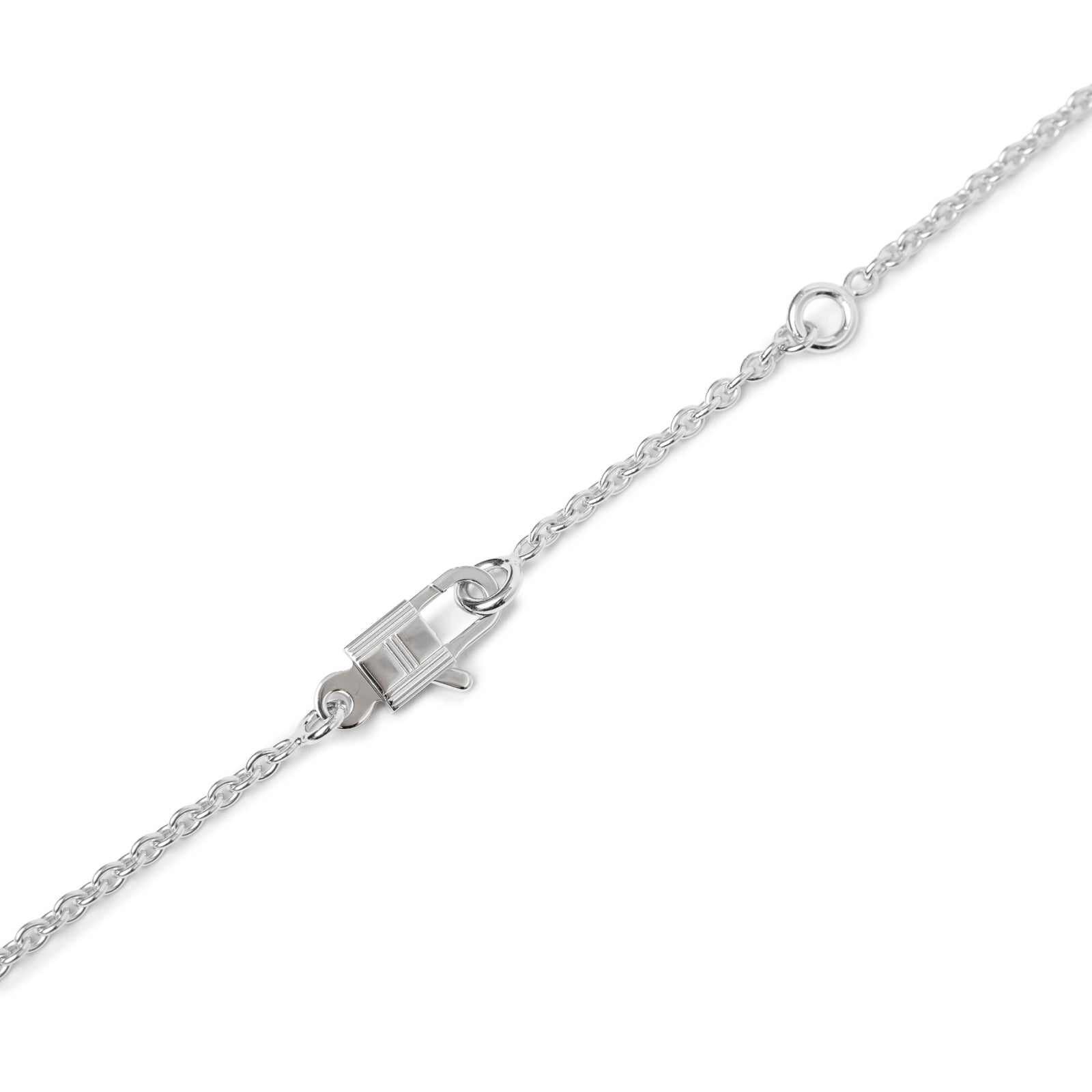Close-up of clasp and chain detail on Hermès Constance Pendant 18K White Gold and Diamonds necklace