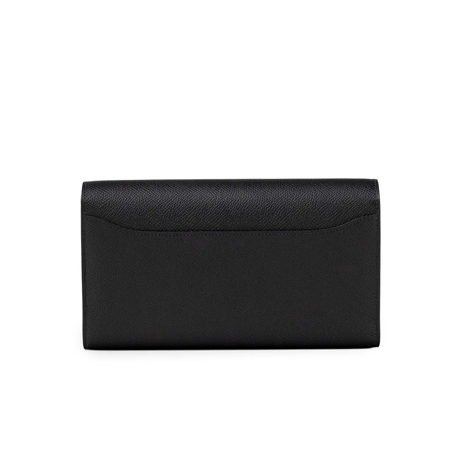 Back view of Hermès Constance To Go Wallet Black Epsom Rose Gold Hardware with sleek leather texture detail