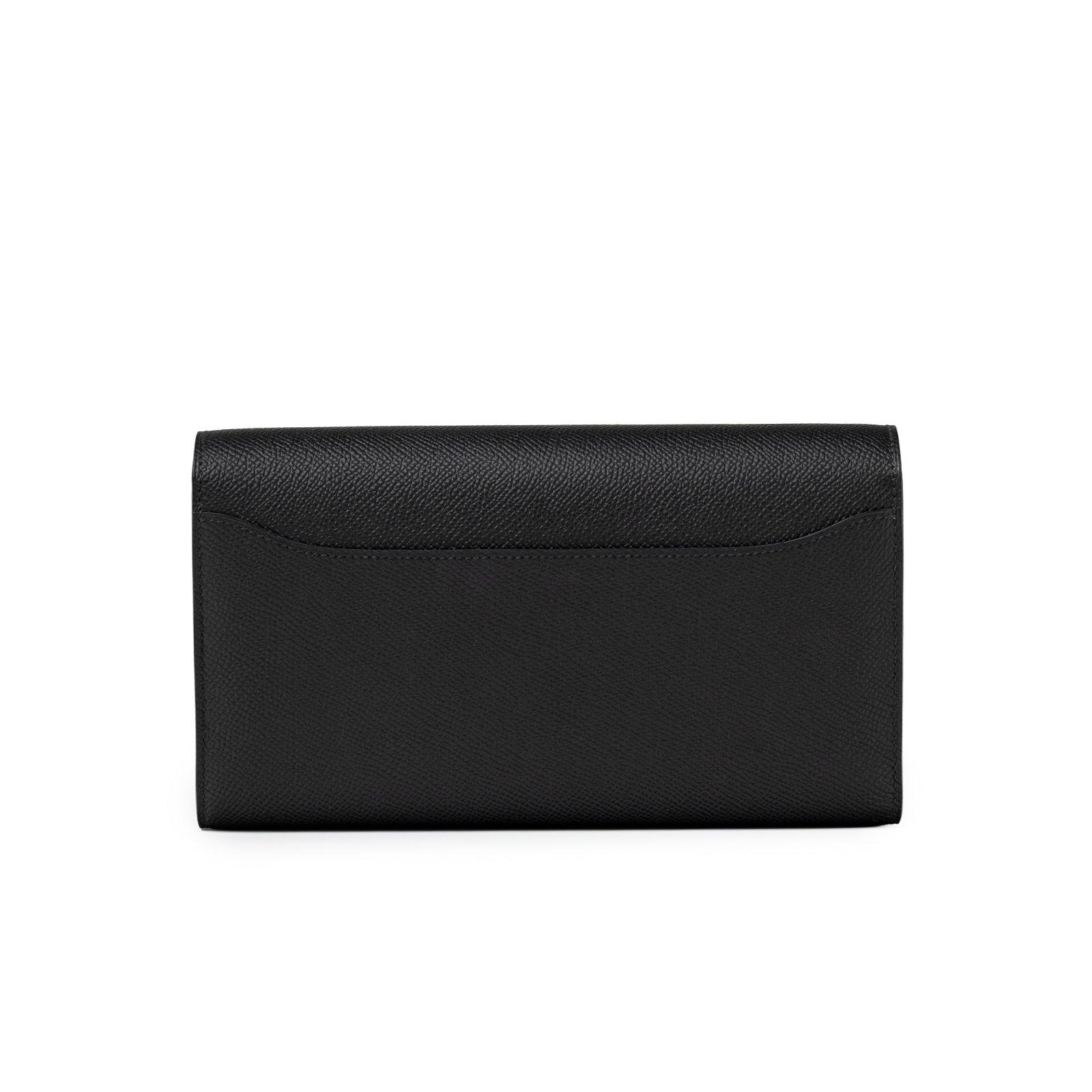 Back view of Hermès Constance To Go Wallet Black Epsom Rose Gold Hardware with sleek leather texture detail
