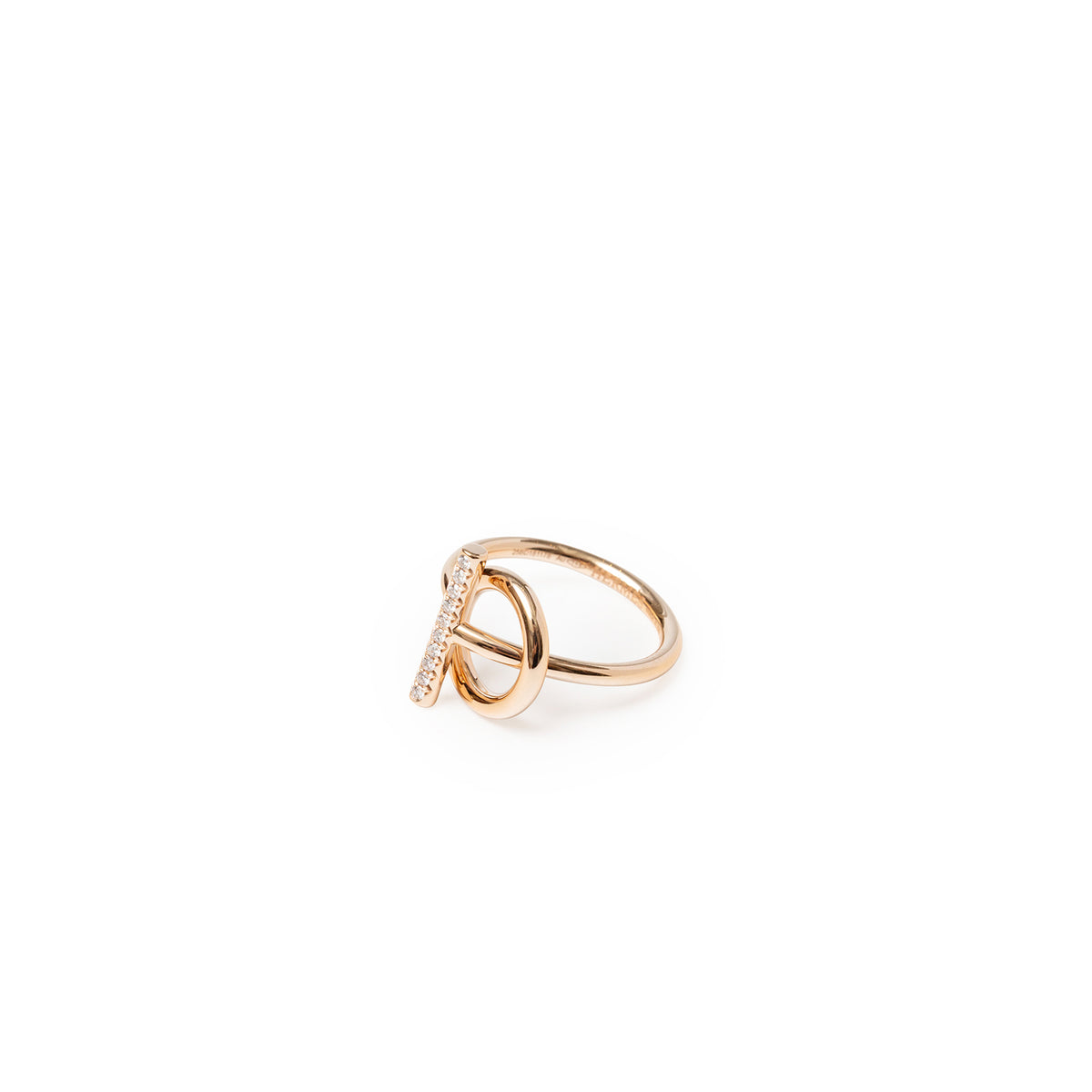 Hermès Echappee Ring Small Model 18K Rose Gold Diamonds angled view