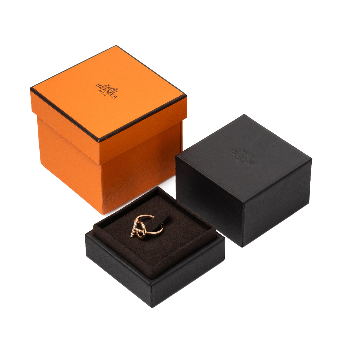 Hermès Echappee Ring Small Model 18K Rose Gold Diamonds in boxes