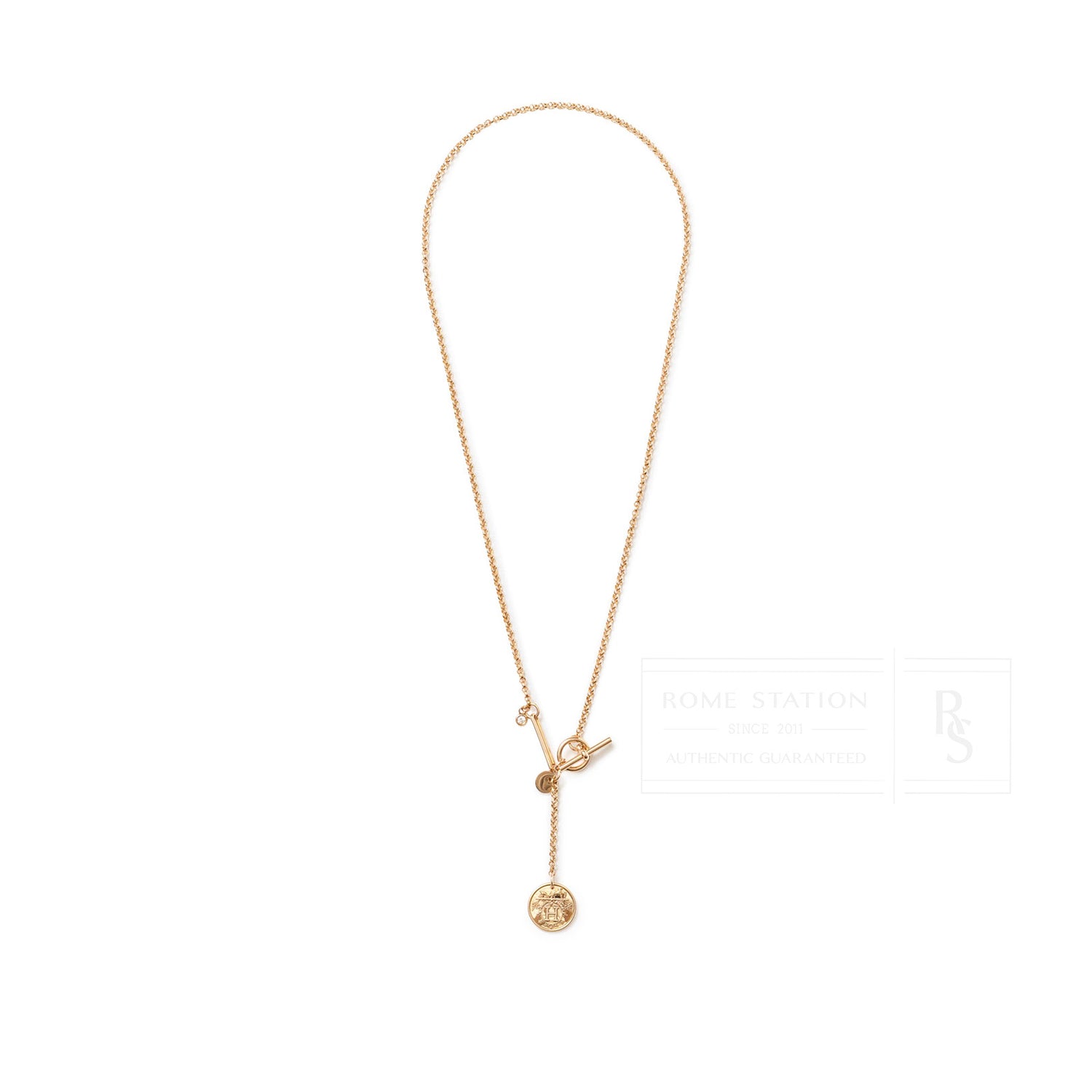 Hermès Ex-Libris Diamond Pendant Necklace Small model Rose Gold Au750 - Front