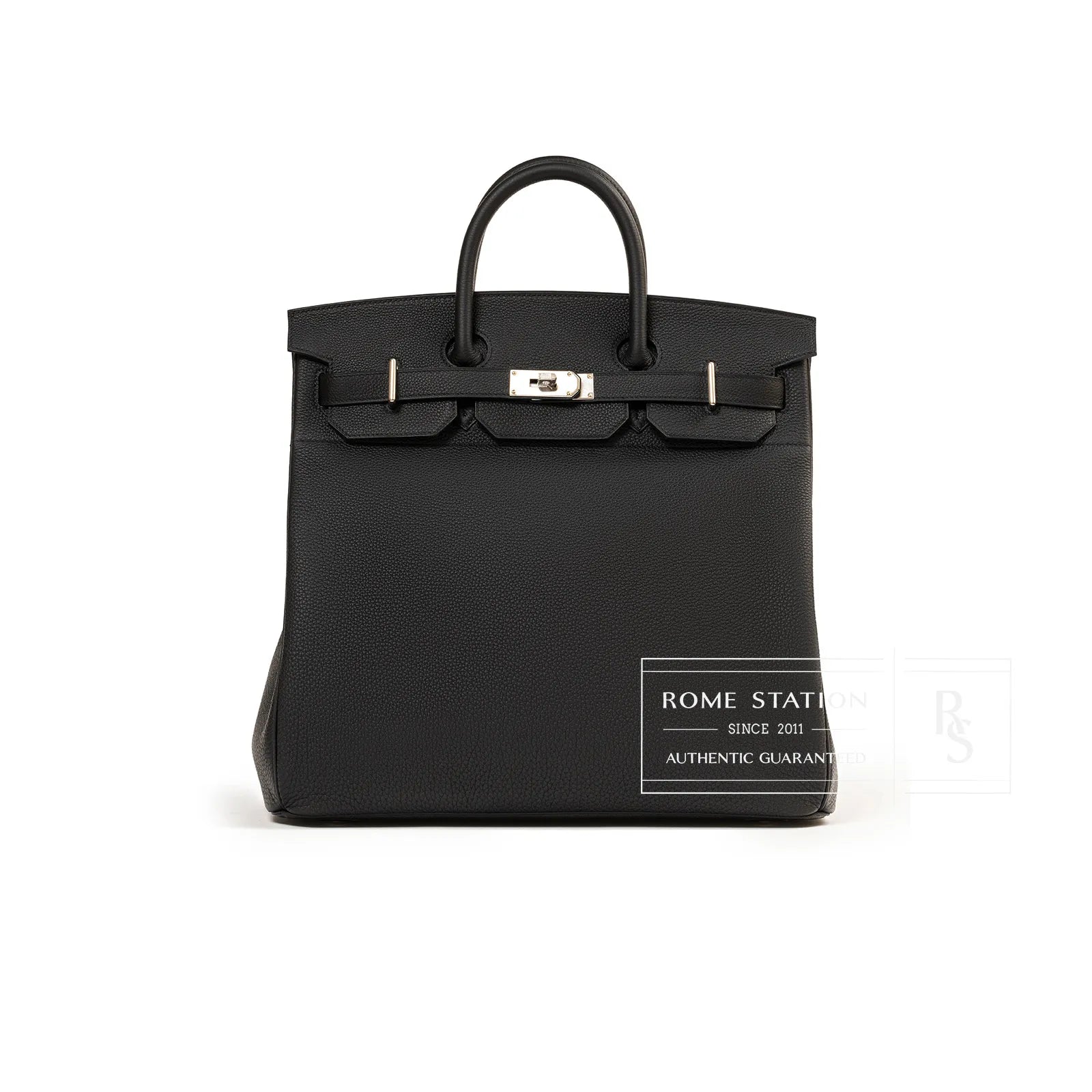 Front view of Hermès Hac Birkin 40 Black Togo leather bag with palladium hardware and top handles.