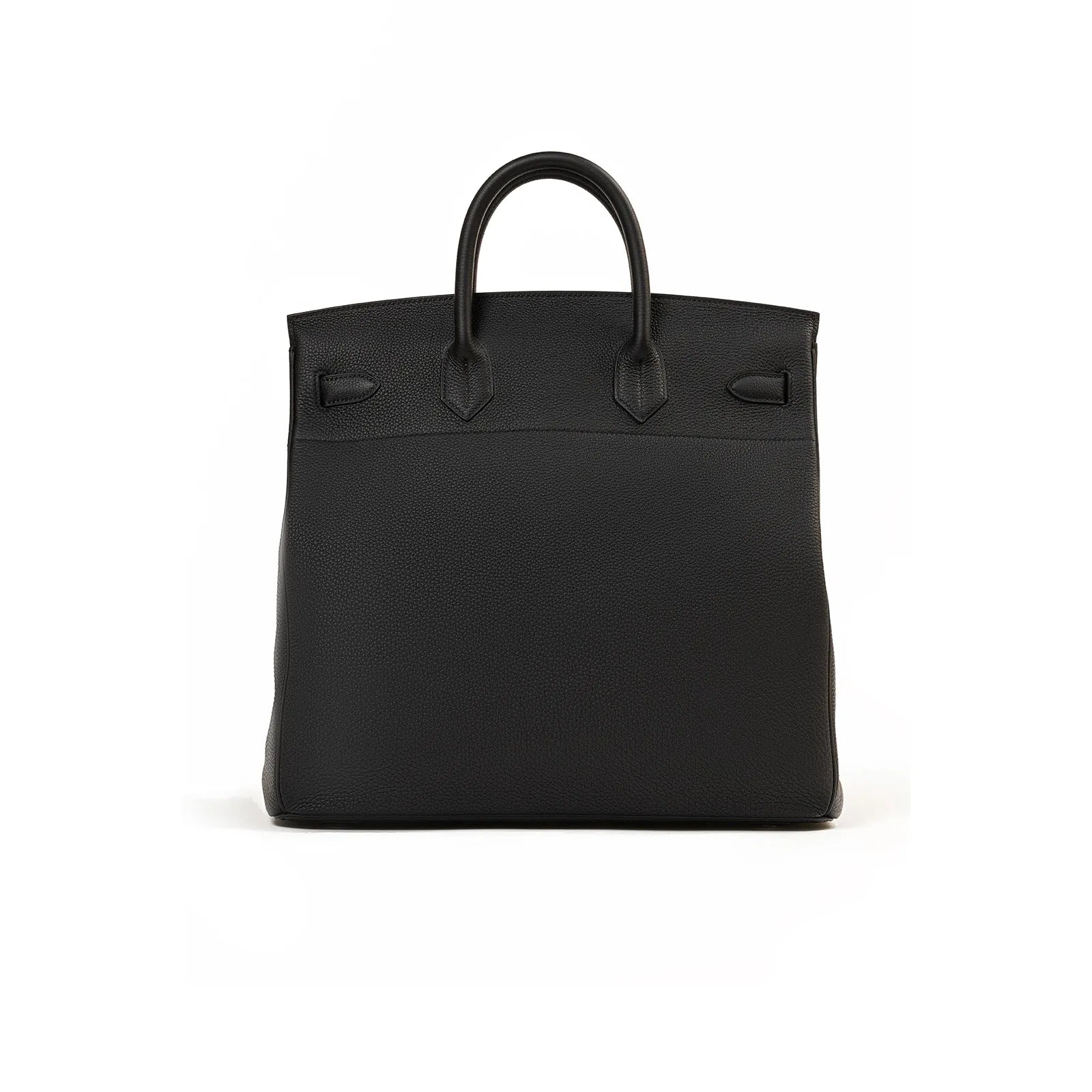 Back view of Hermès Hac Birkin 40 Black Togo leather tote with palladium hardware and dual handles.