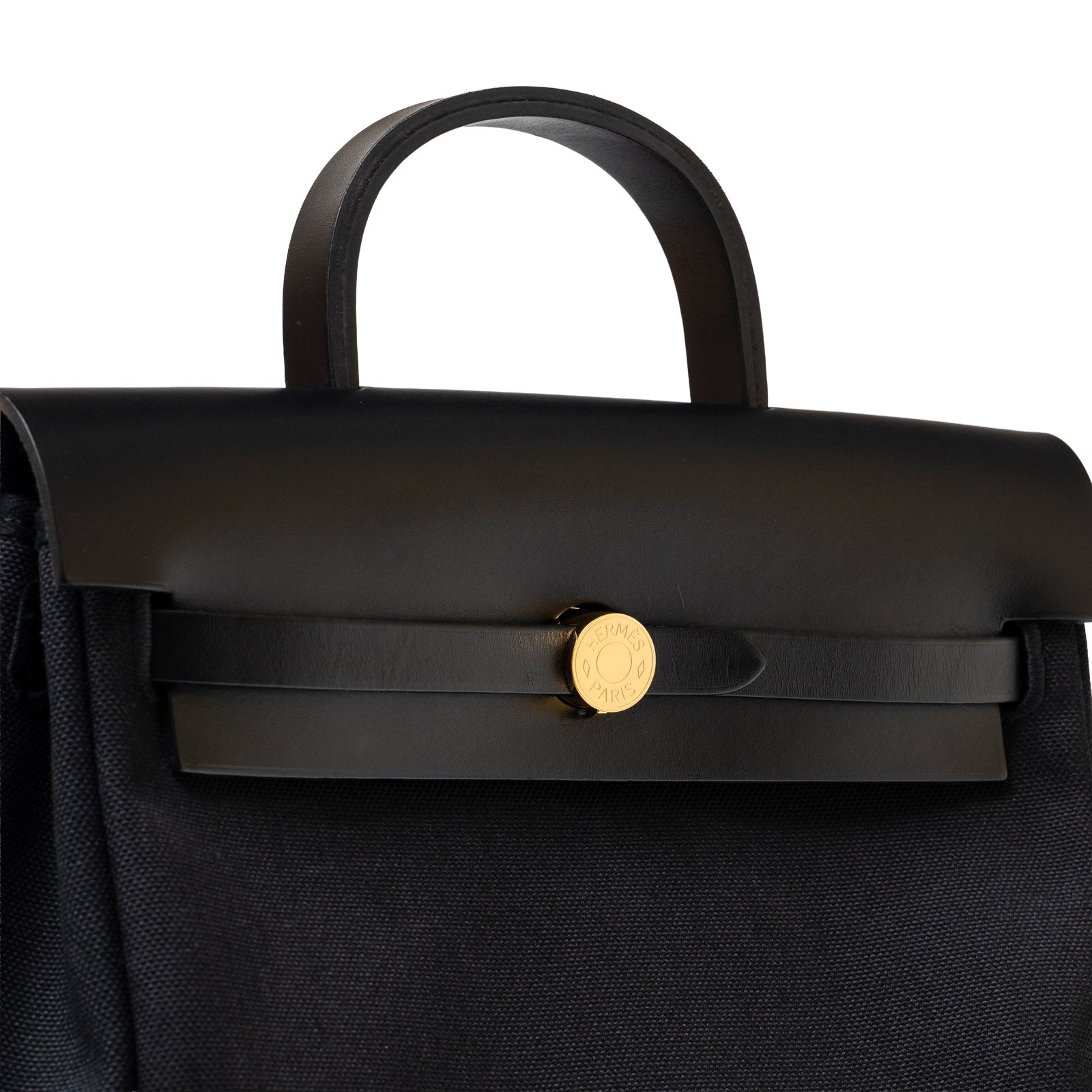 Hermès Herbag Backpack Black Toile Gold Hardware - Close Up