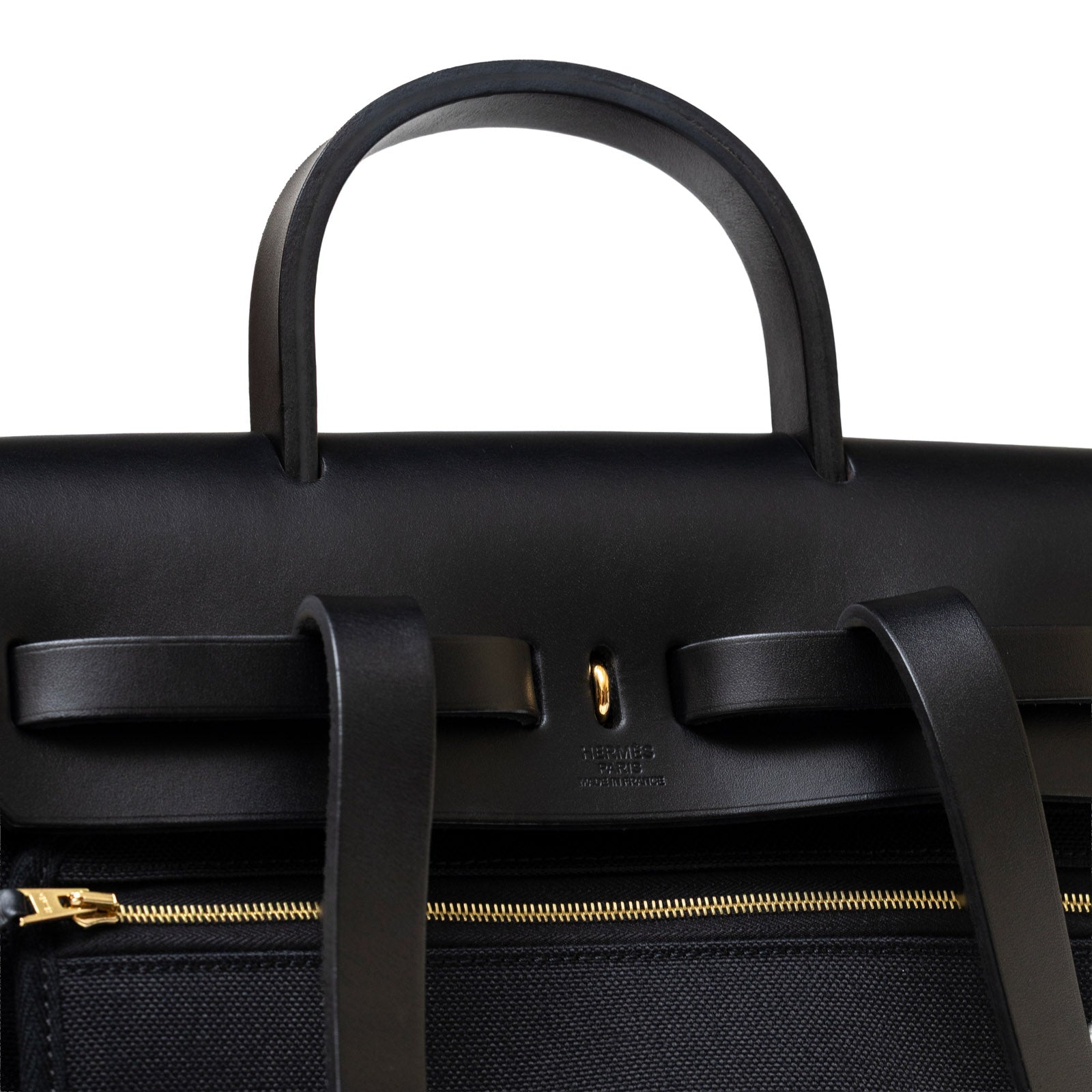 Hermès Herbag Backpack Black Toile Gold Hardware - Close Up