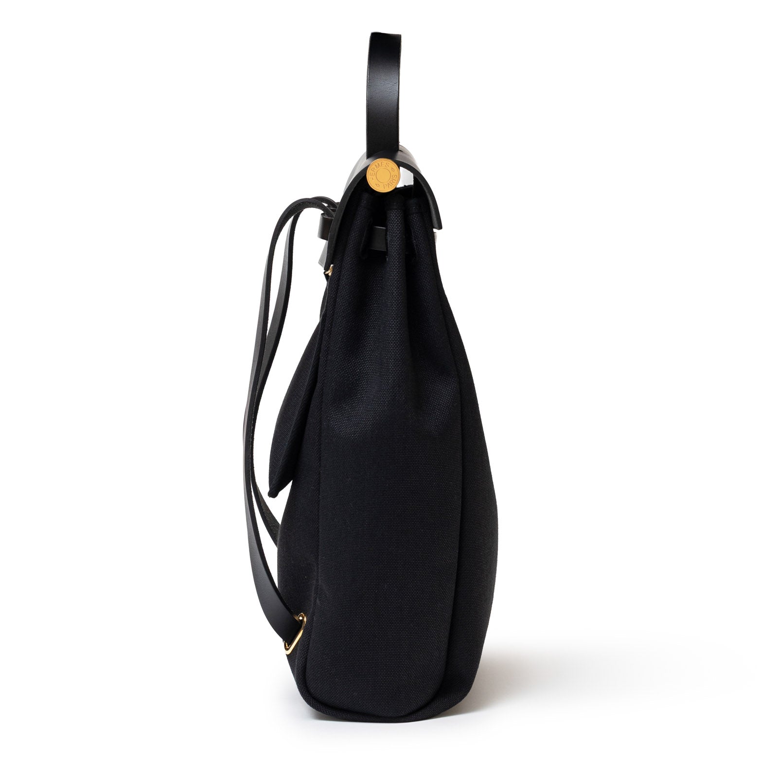 Hermès Herbag Backpack Black Toile Gold Hardware - Side Left