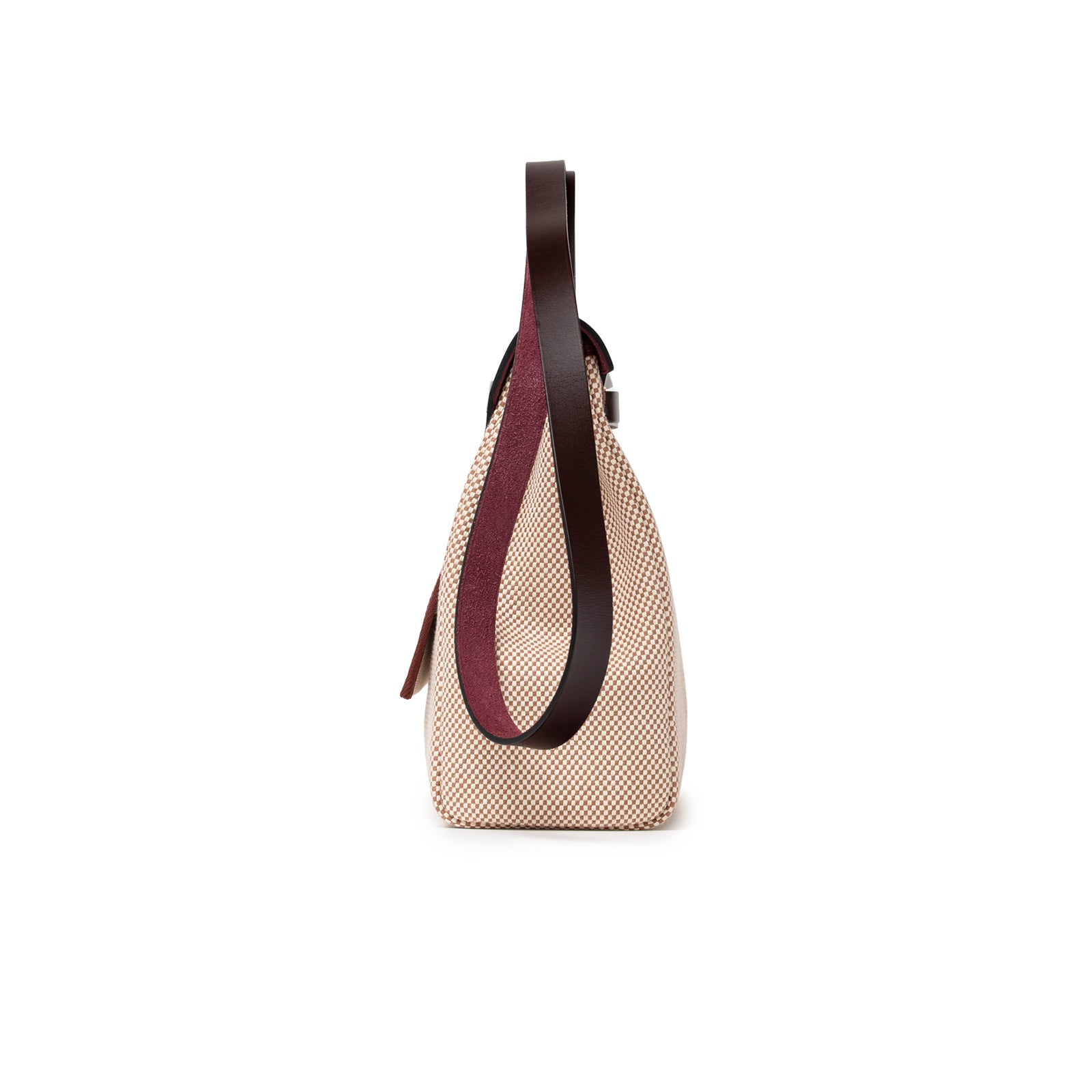 Side view of Hermès Herbag Zip PM 31 Ecru and Beige Toile H Ebene Hunter Gold Hardware with leather strap details
