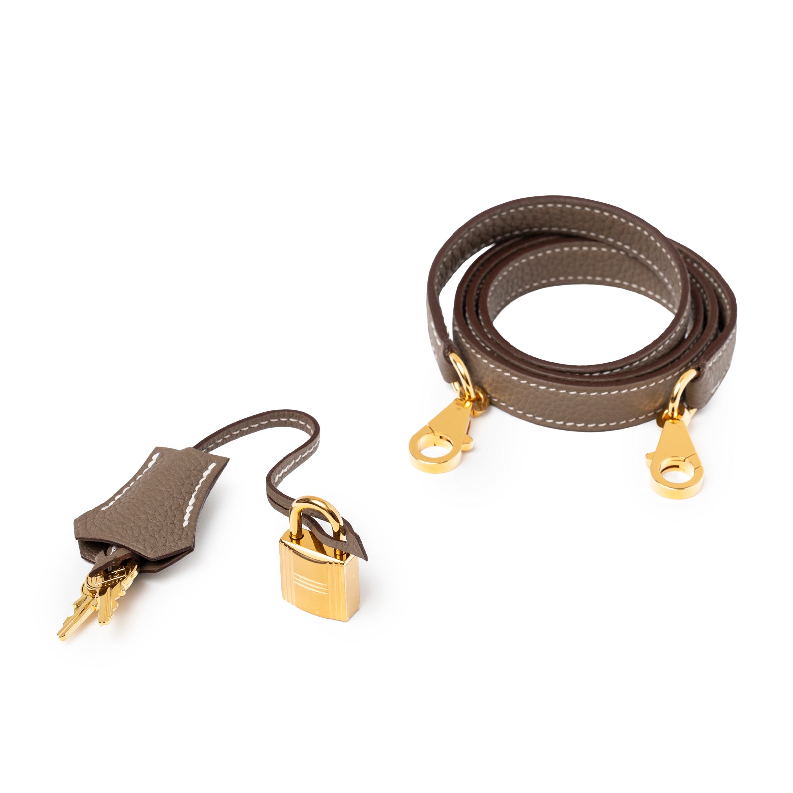 Hermès Kelly 25 Retourne Etoupe Togo Gold Hardware strap, clochette, lock and keys