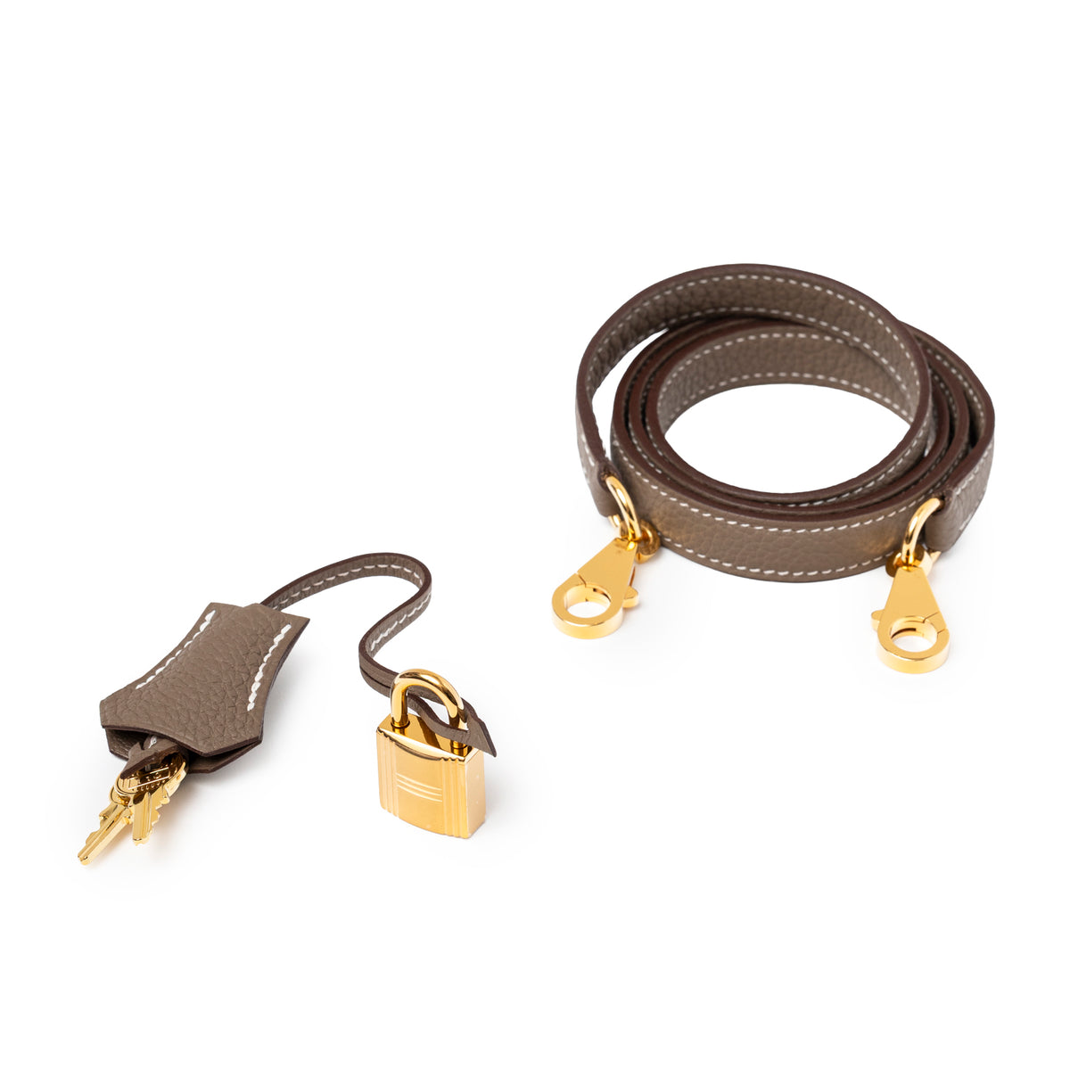 Hermès Kelly 25 Retourne Etoupe Togo Gold Hardware strap, clochette, lock and keys