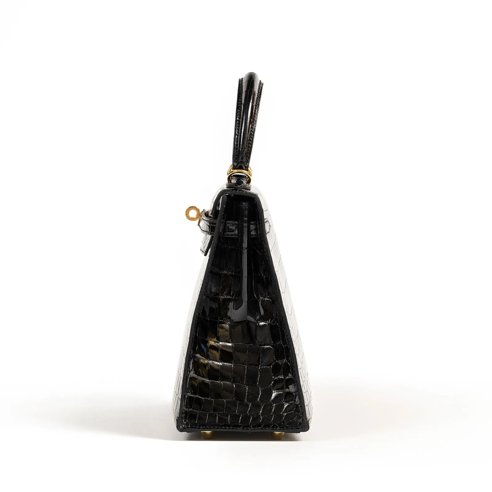 Hermès Kelly 25 Sellier Black Shiny Niloticus Crocodile Gold Hardware
