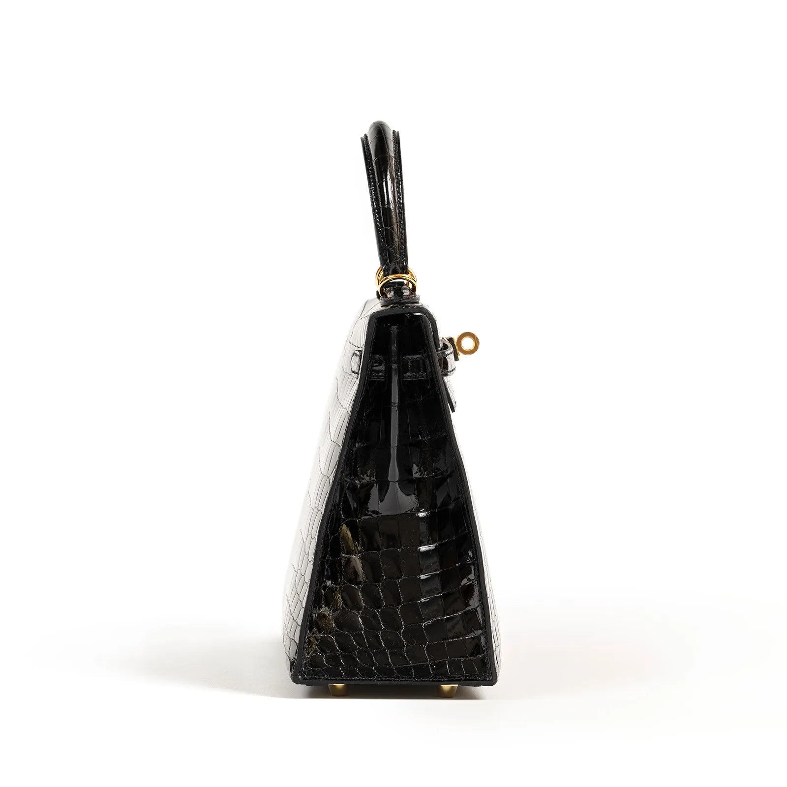 Hermès Kelly 25 Sellier Black Shiny Niloticus Crocodile Gold Hardware