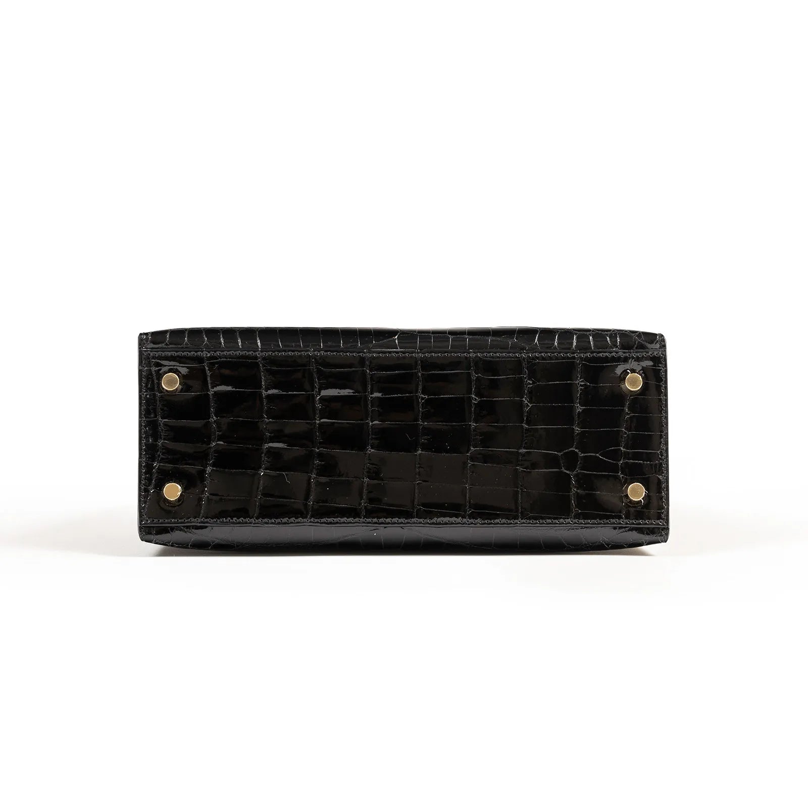 Hermès Kelly 25 Sellier Black Shiny Niloticus Crocodile Gold Hardware