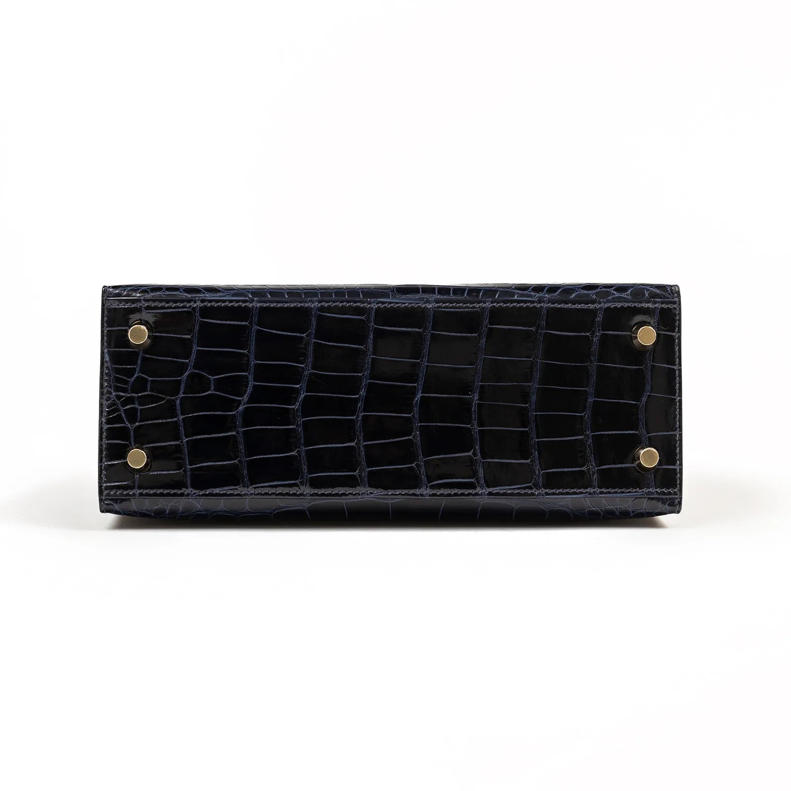 Hermès Kelly 25 Sellier Blue Marine Shiny Alligator Gold Hardware