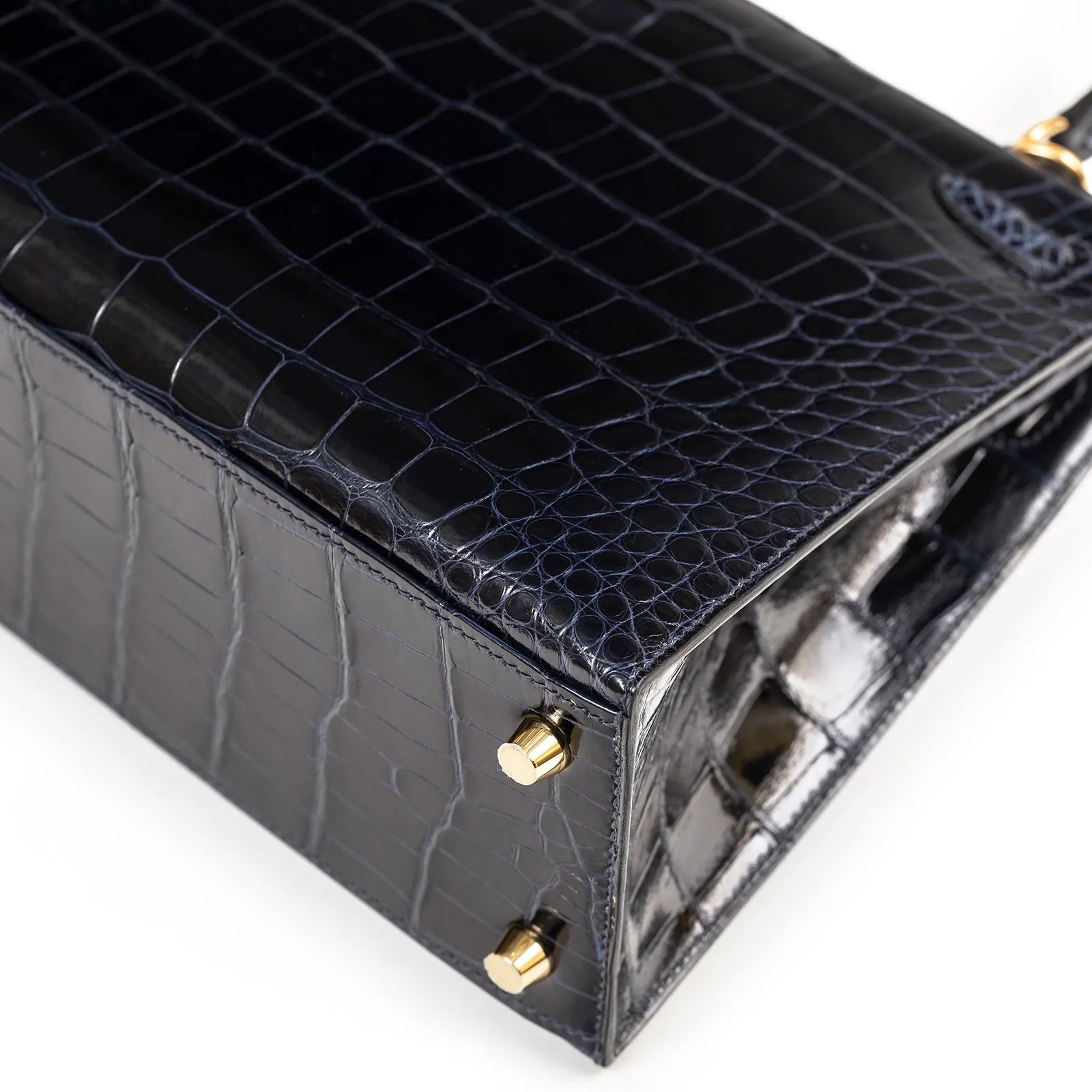 Hermès Kelly 25 Sellier Blue Marine Shiny Alligator Gold Hardware