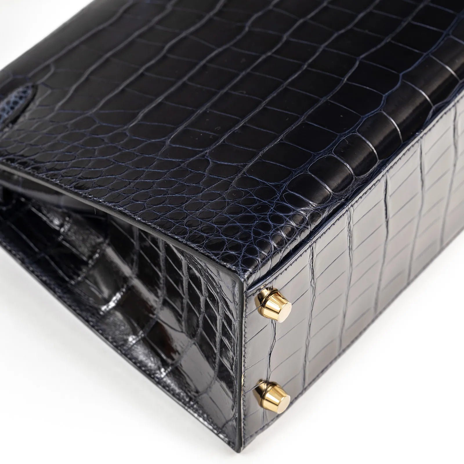 Hermès Kelly 25 Sellier Blue Marine Shiny Alligator Gold Hardware