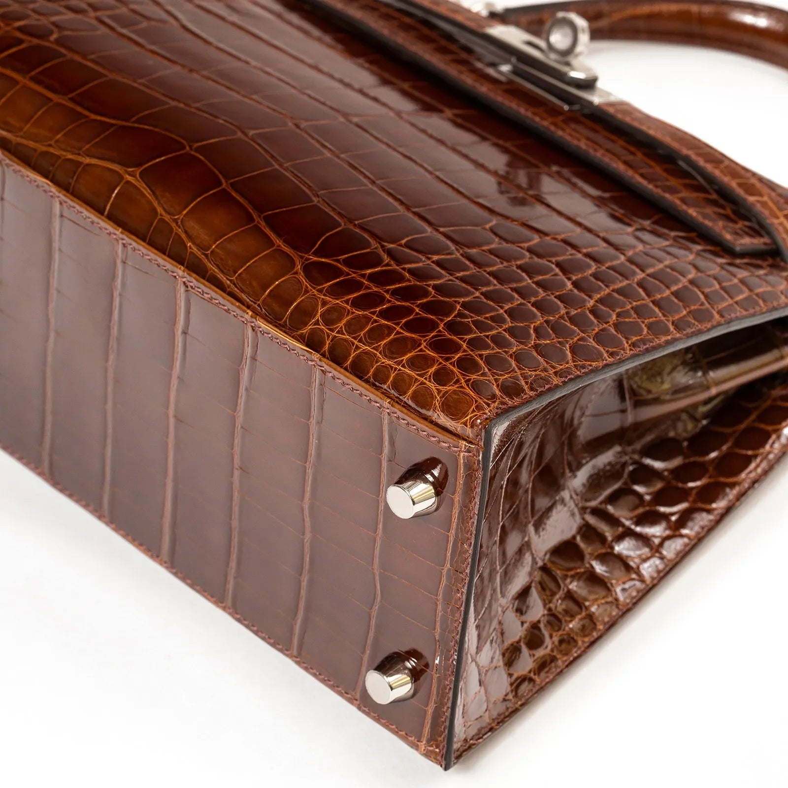 Hermès Kelly 25 Sellier Miel Shiny Alligator Palladium Hardware