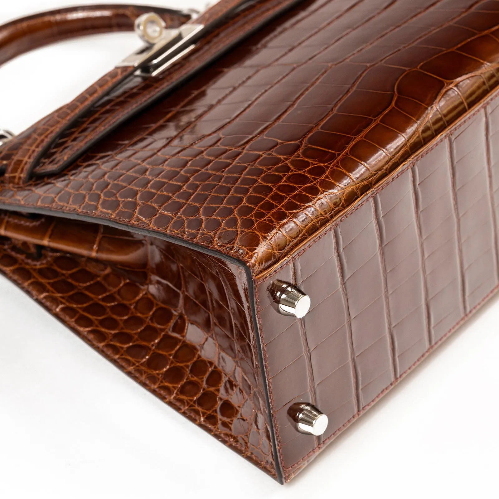 Hermès Kelly 25 Sellier Miel Shiny Alligator Palladium Hardware