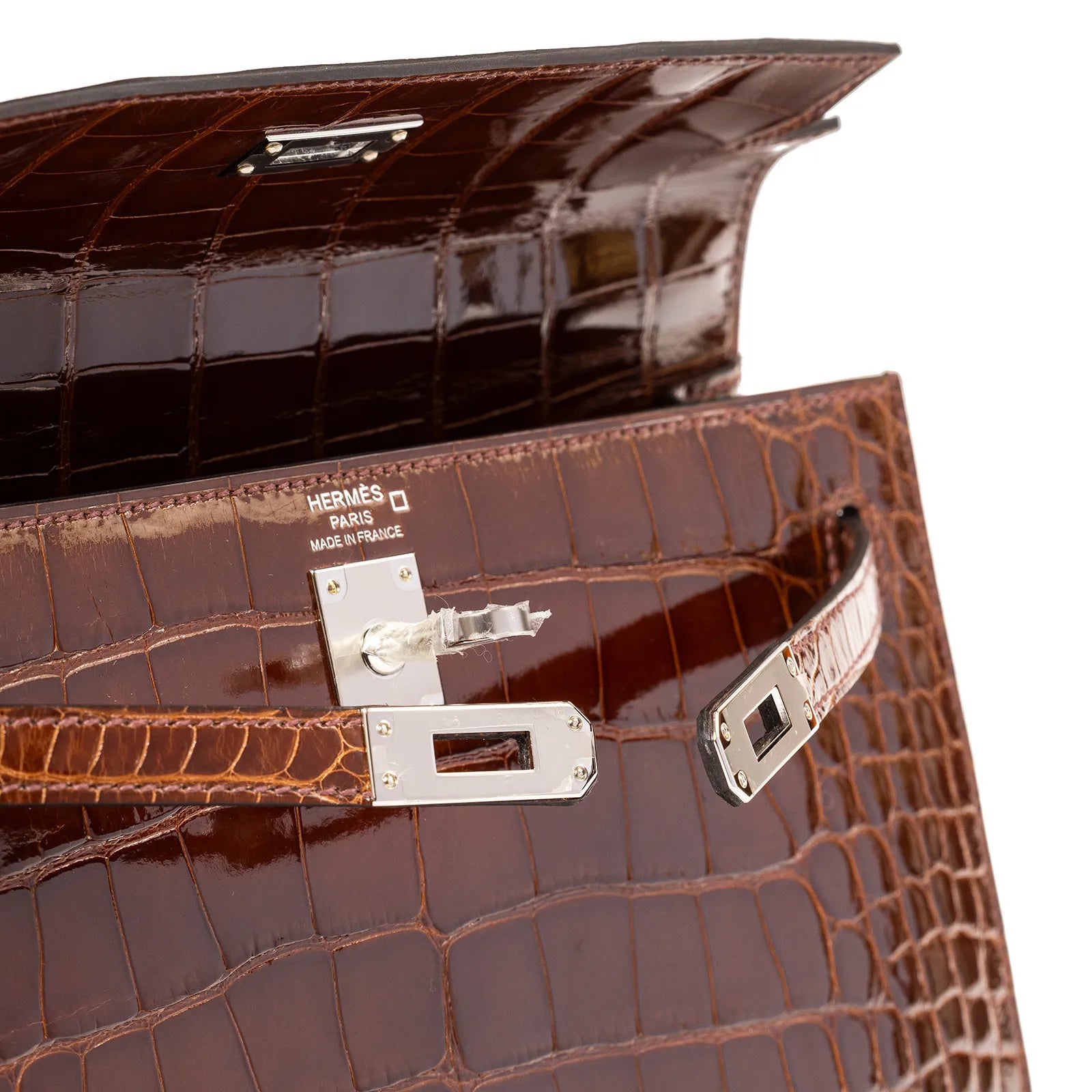 Hermès Kelly 25 Sellier Miel Shiny Alligator Palladium Hardware