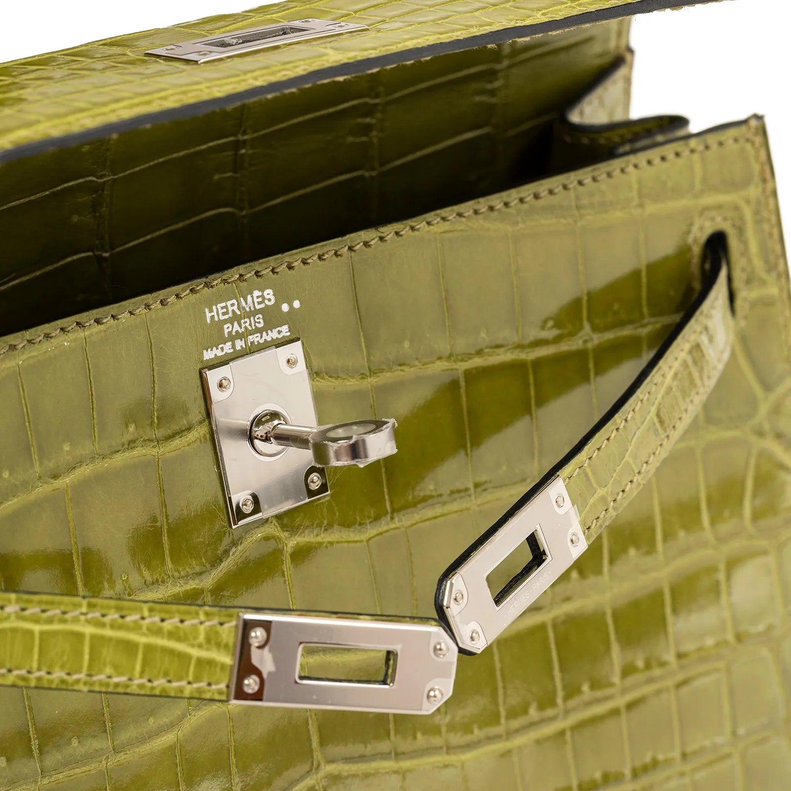 Hermès Kelly 25 Sellier Vert Anis Shiny Niloticus Crocodile Palladium Hardware