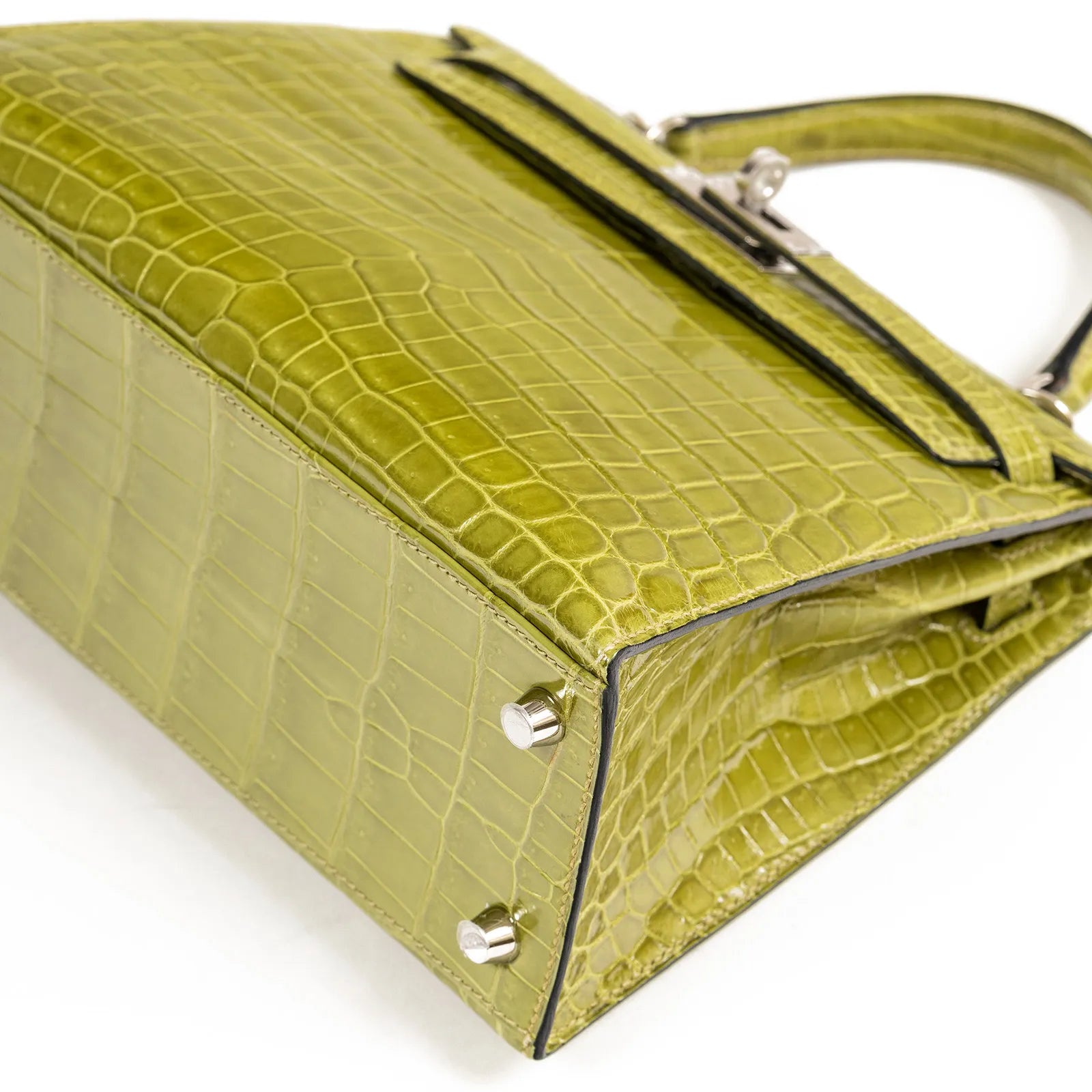 Hermès Kelly 25 Sellier Vert Anis Shiny Niloticus Crocodile Palladium Hardware