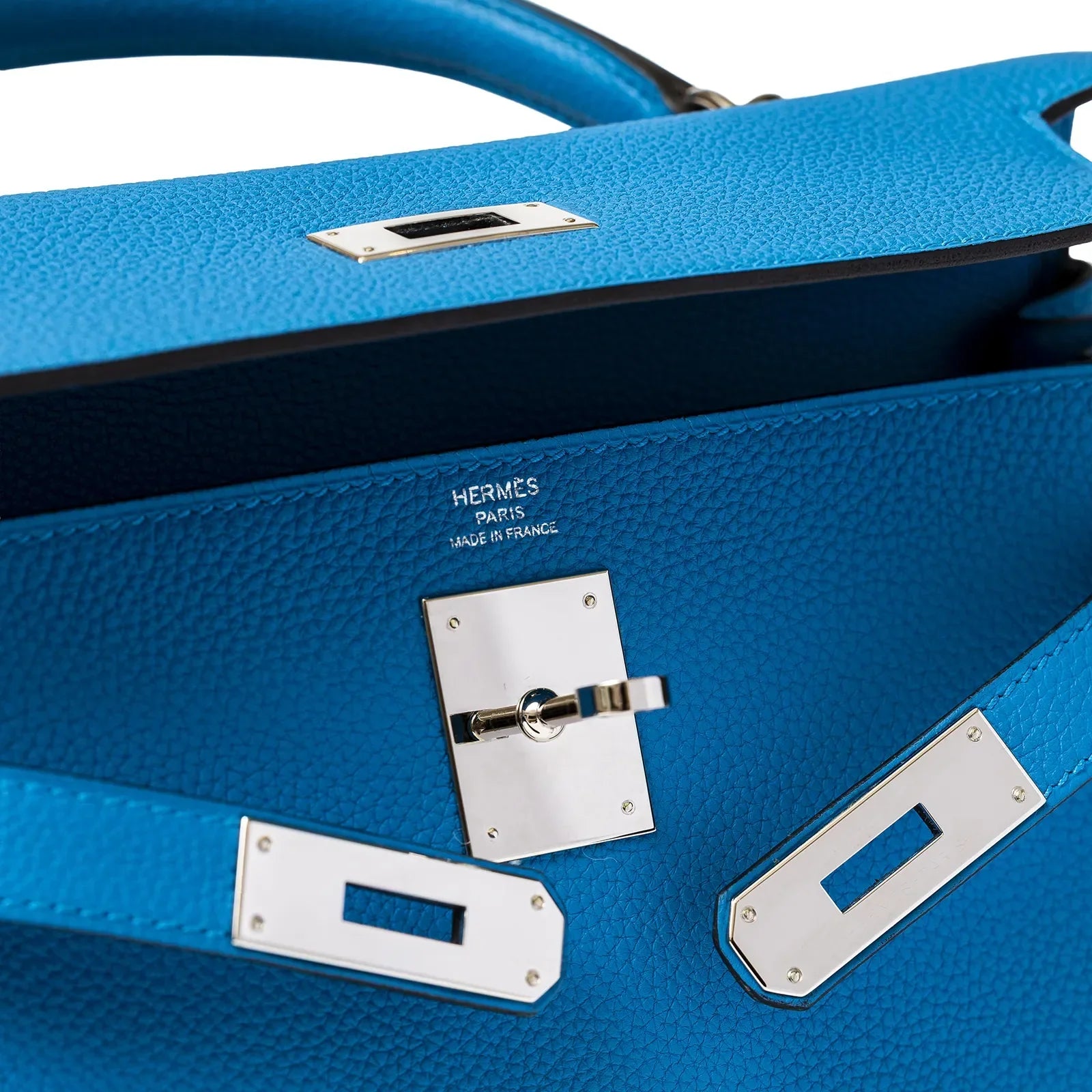 Hermès Kelly 28 Retourne Blue Zanzibar Togo Palladium Hardware